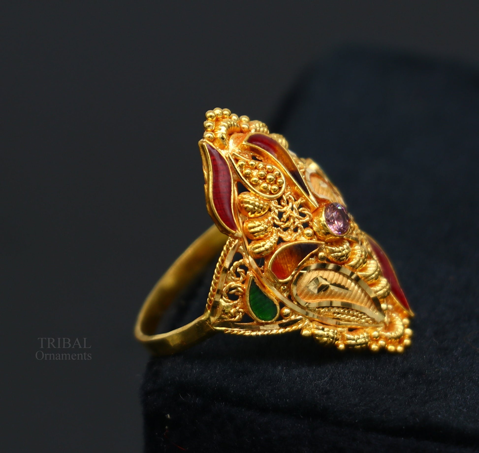 22karat yellow gold handmade ring fabulous filigree work band unisex ring best gift for women's from rajasthan india ring11 - TRIBAL ORNAMENTS