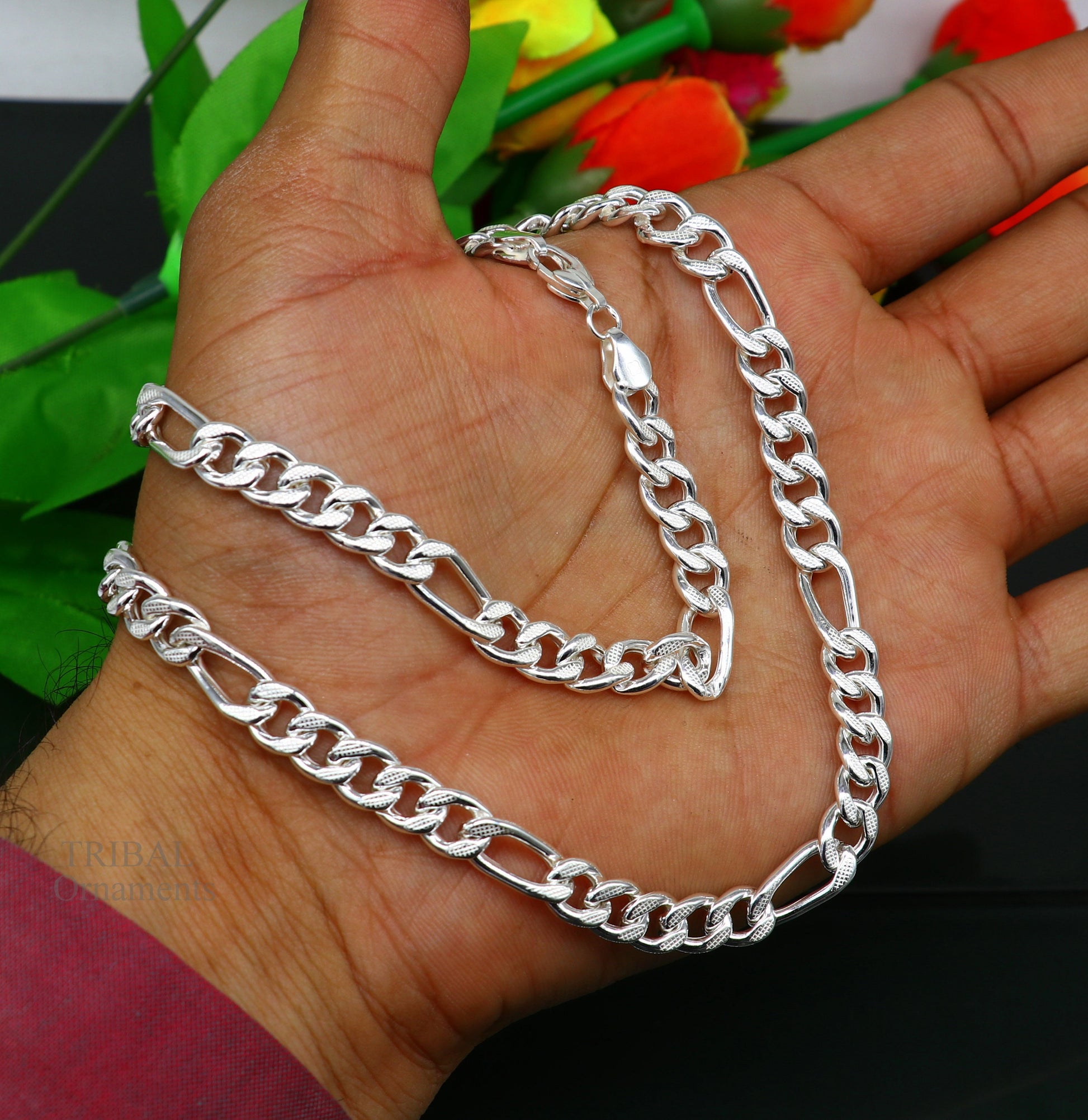 20.5" 925 sterling silver 5mm handmade amazing Figaro chain necklace excellent gifting jewelry, new fancy style men's chain necklace  nch338 - TRIBAL ORNAMENTS