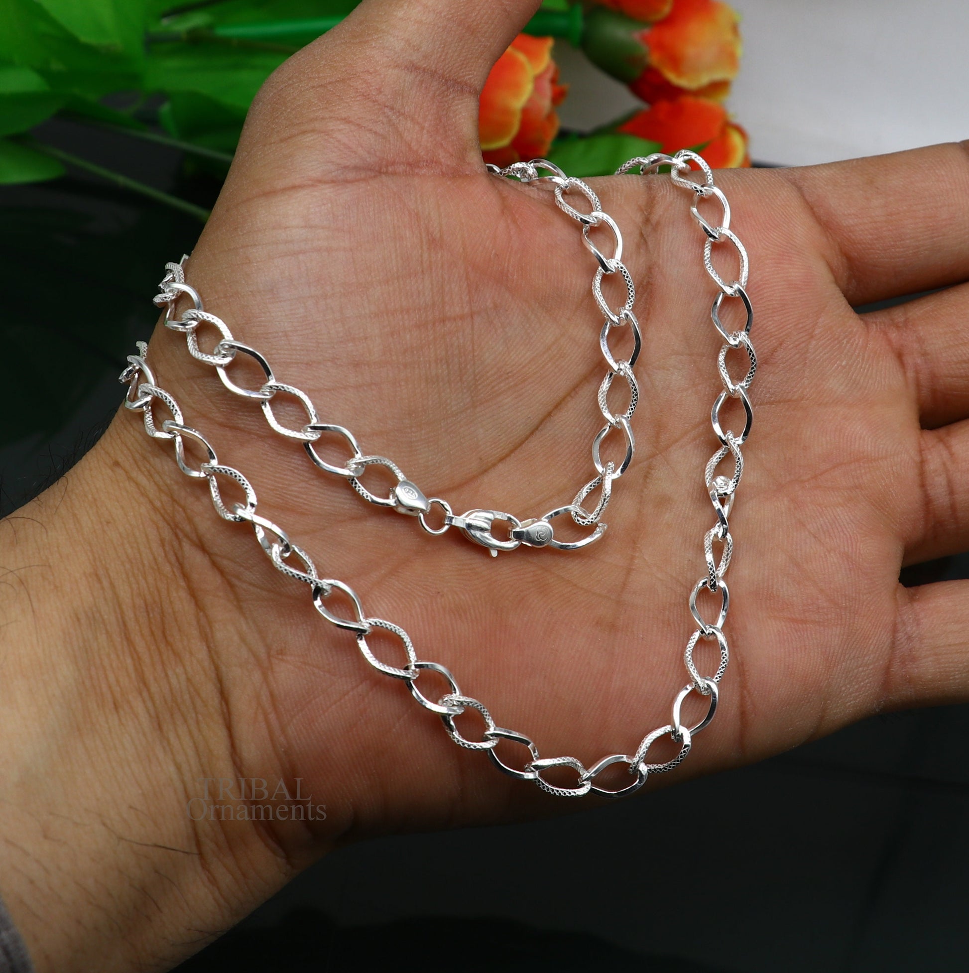 Exclusive unique stylish 20" 925 sterling silver 6mm handmade amazing chain necklace excellent gifting jewelry, men's chain necklace nch334 - TRIBAL ORNAMENTS