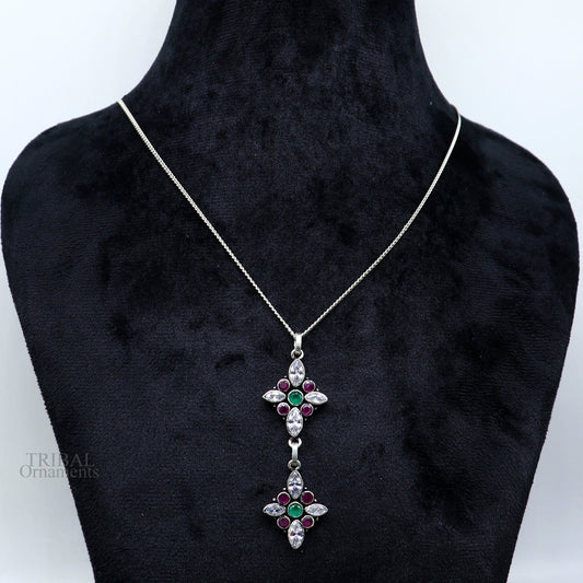 20 inches long adjustable 925 sterling silver chain necklace with gorgeous cut stone charm pendant , best gifting elegant necklace set314 - TRIBAL ORNAMENTS