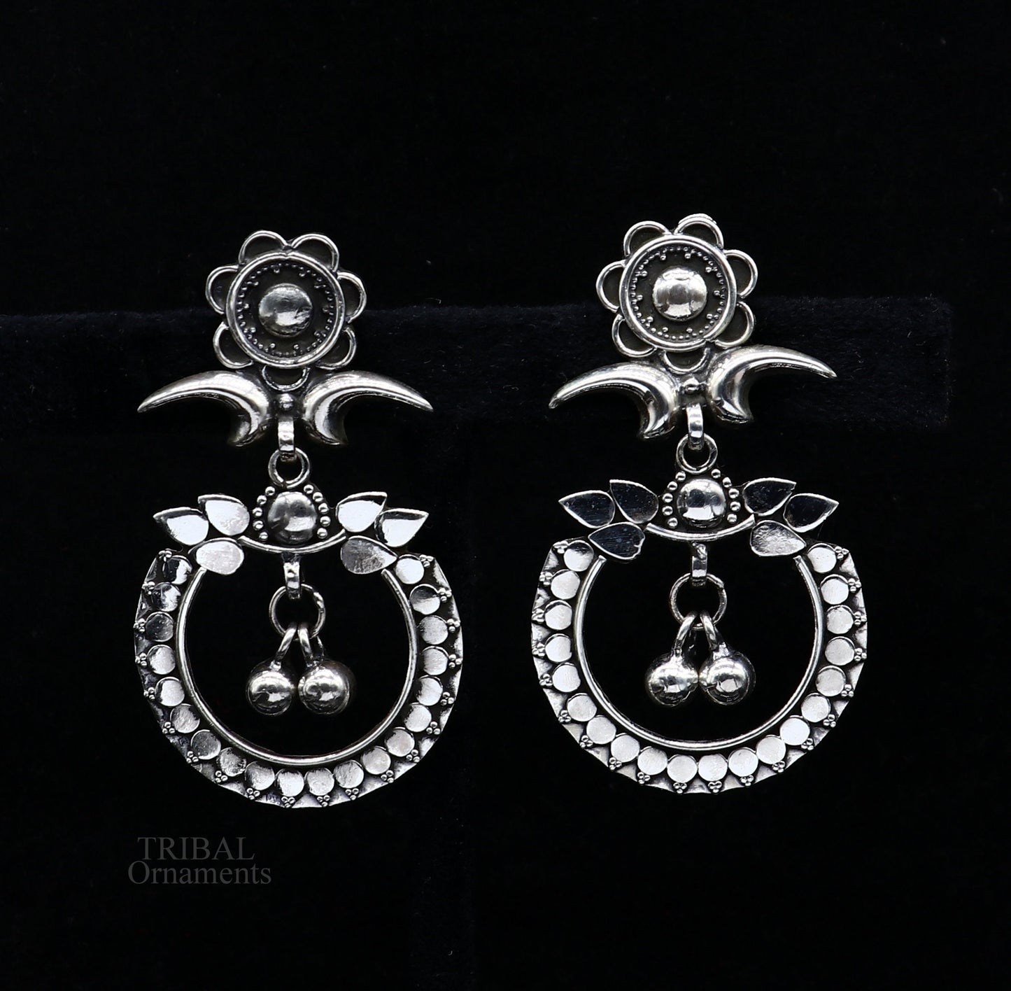925 silver drop dangle chandbali design stud earring, earring tribal belly dance temple jewelry vintage india ear1081 - TRIBAL ORNAMENTS