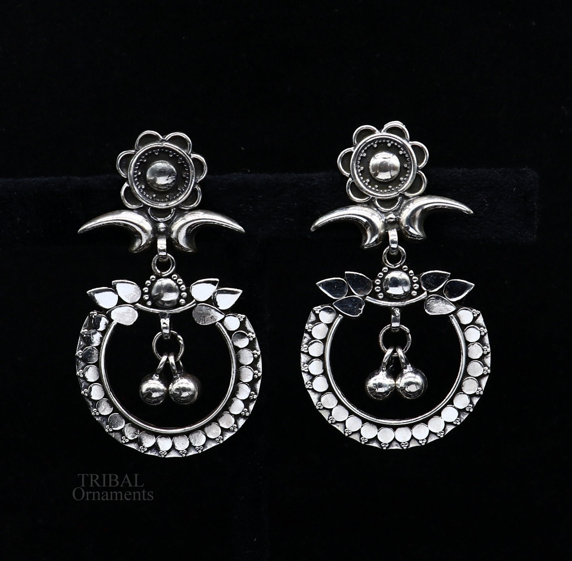 925 silver drop dangle chandbali design stud earring, earring tribal belly dance temple jewelry vintage india ear1081 - TRIBAL ORNAMENTS