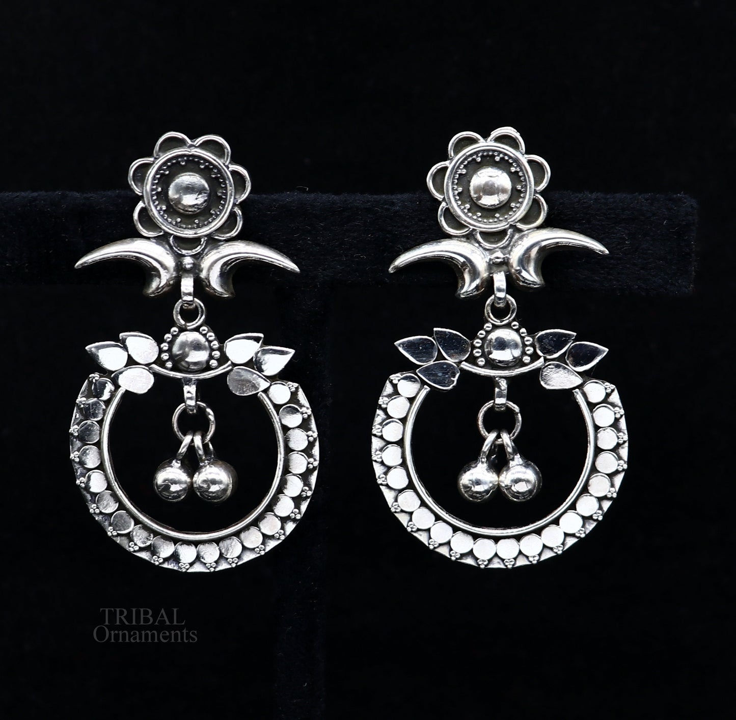 925 silver drop dangle chandbali design stud earring, earring tribal belly dance temple jewelry vintage india ear1081 - TRIBAL ORNAMENTS