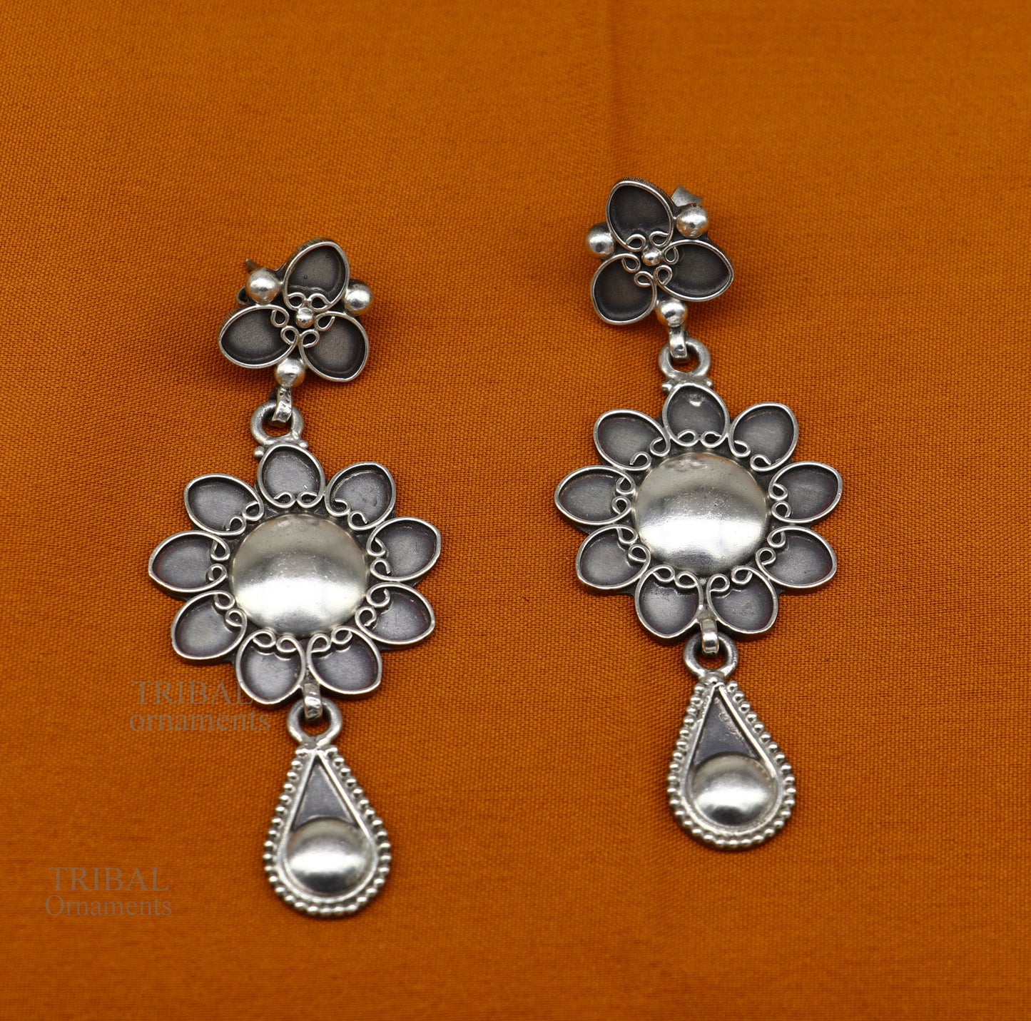 925 sterling silver handmade unique fancy design floral stud earring attractive gifting jewelry, tribal earring drop dangle ear1109 - TRIBAL ORNAMENTS