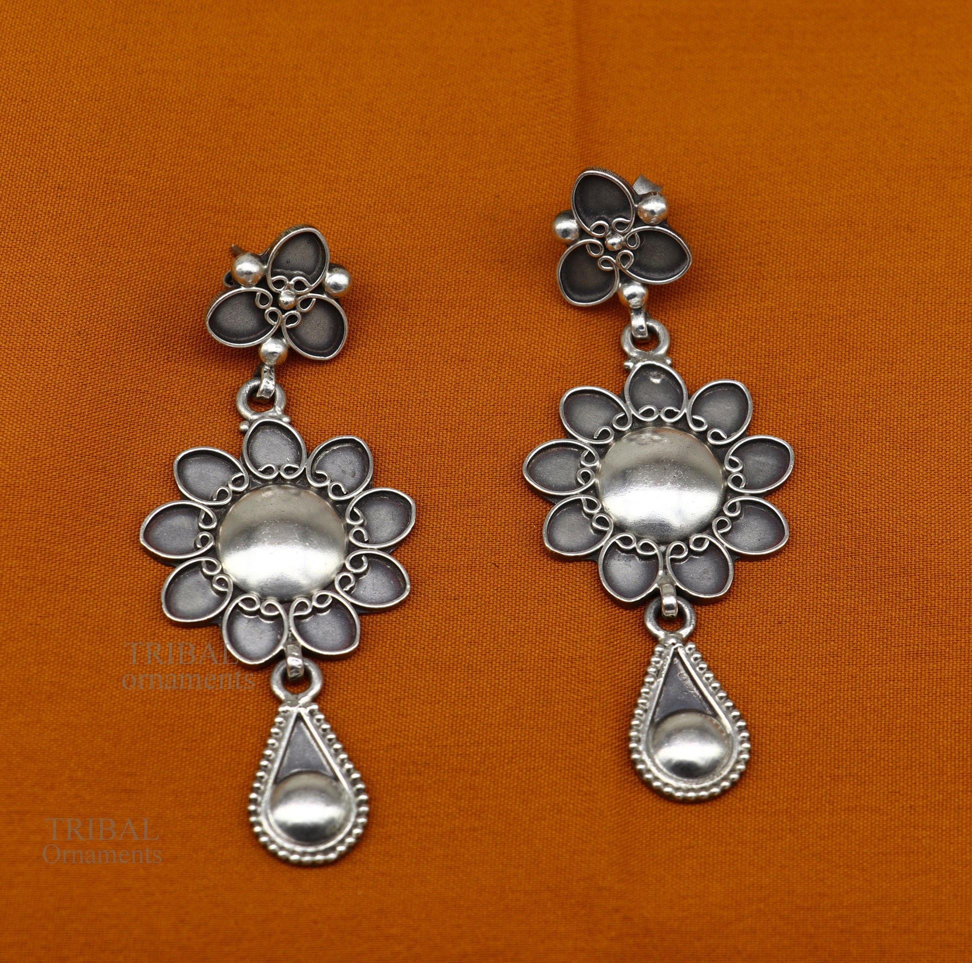 925 sterling silver handmade unique fancy design floral stud earring attractive gifting jewelry, tribal earring drop dangle ear1109 - TRIBAL ORNAMENTS