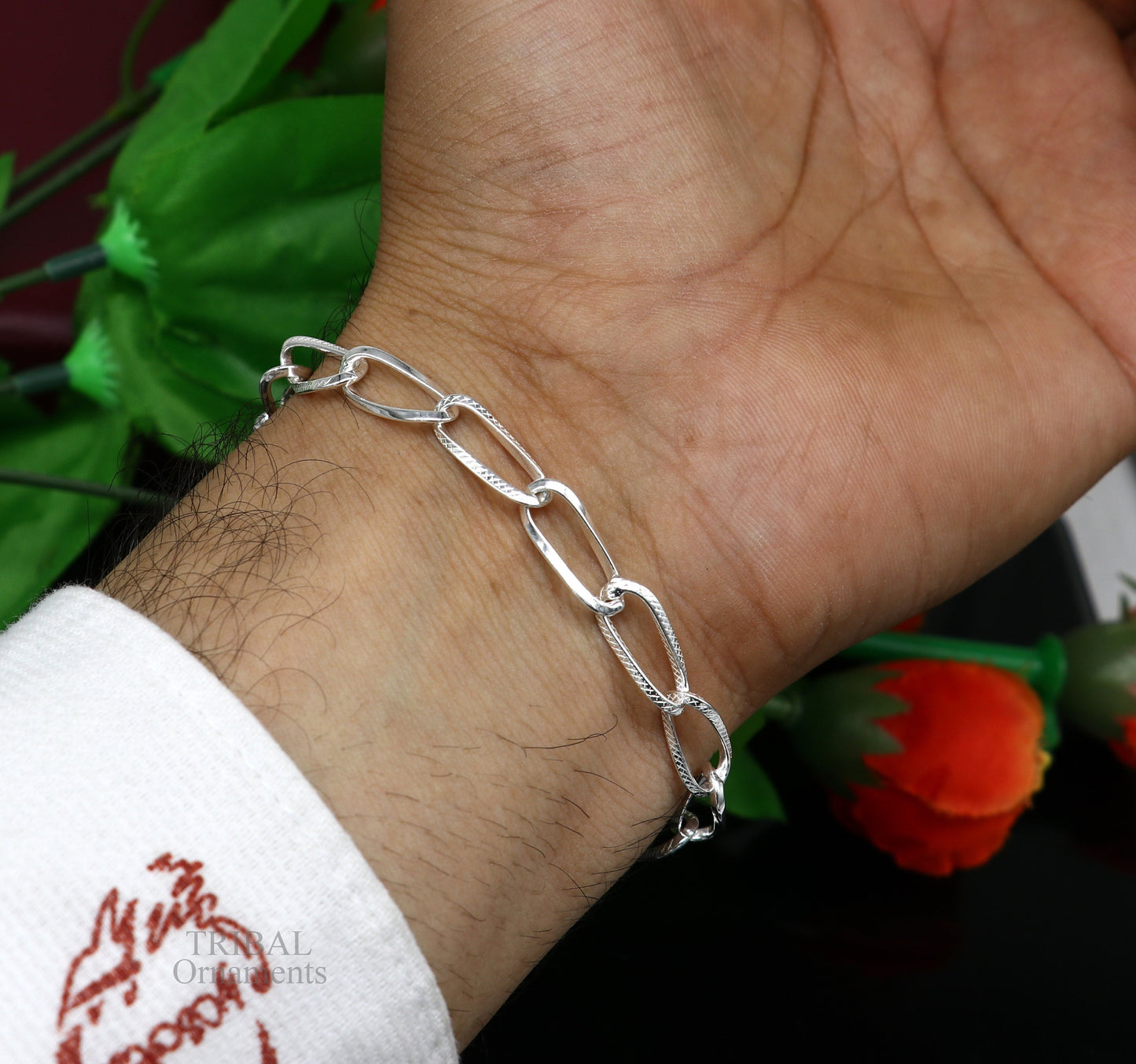 Solid 8mm 925 sterling silver handmade Bracelet, Dainty Silver Bracelet, Chain Bracelet, Minimal Jewelry, Gift For unisex couple nsbr526 - TRIBAL ORNAMENTS