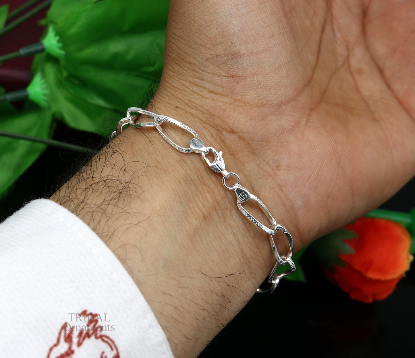Solid 8mm 925 sterling silver handmade Bracelet, Dainty Silver Bracelet, Chain Bracelet, Minimal Jewelry, Gift For unisex couple nsbr526 - TRIBAL ORNAMENTS