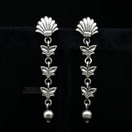 925 sterling silver handmade floral design drop dangle long light weight fancy girl's earring brides jewelry from india ear1142 - TRIBAL ORNAMENTS