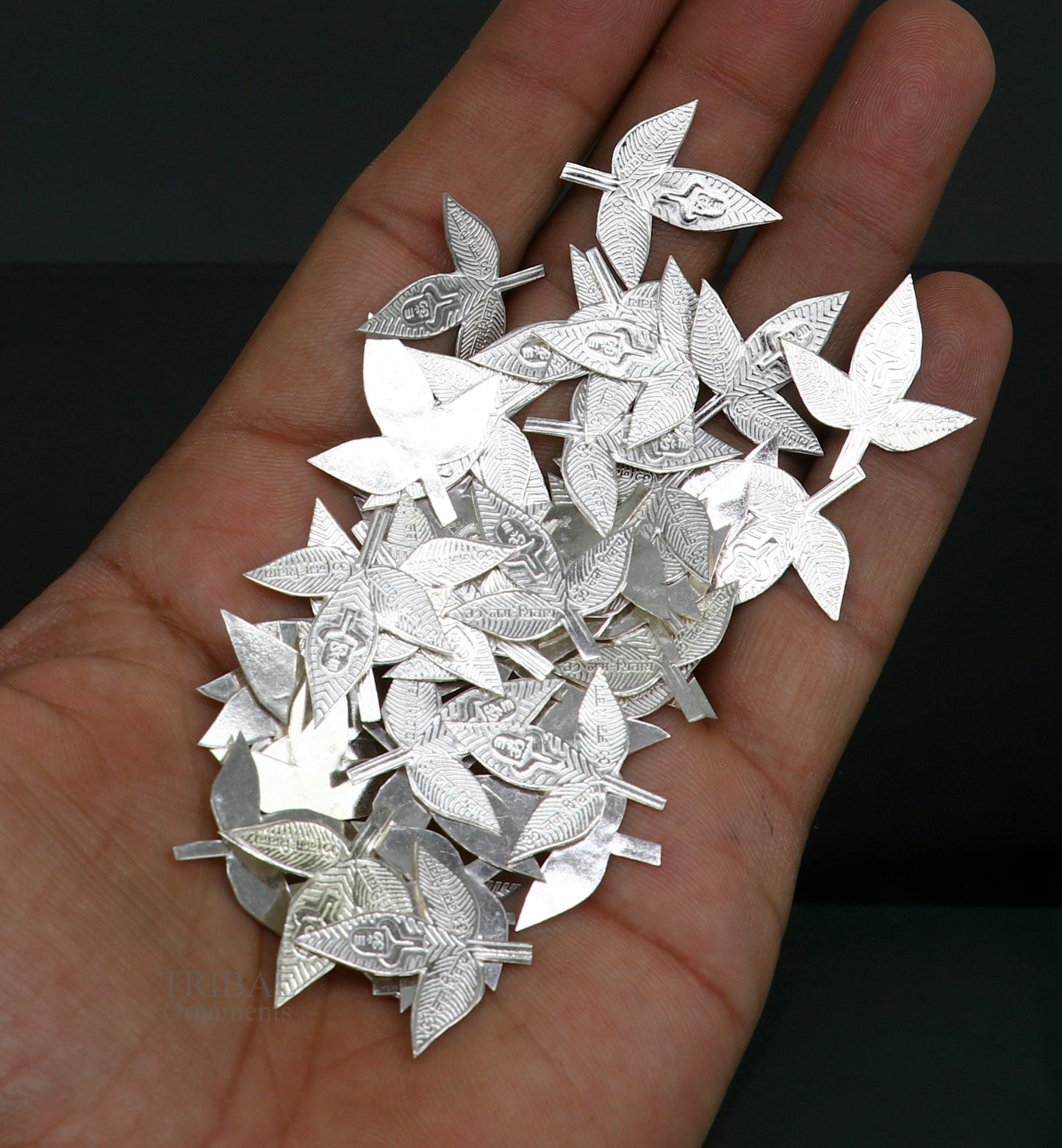 2.5 cm Lord Shiva bel Patra Solid silver handmade solid belva patra, shiva worshipping/ puja article, bel tree leaves for puja su673 - TRIBAL ORNAMENTS