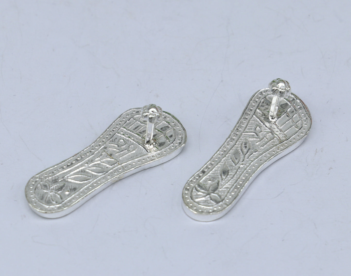 1.2" sterling silver handmade Charan paduka or slippers for idol Krishna, laddu gopala, little krishna or Vshnu Narayana puja art su694 - TRIBAL ORNAMENTS