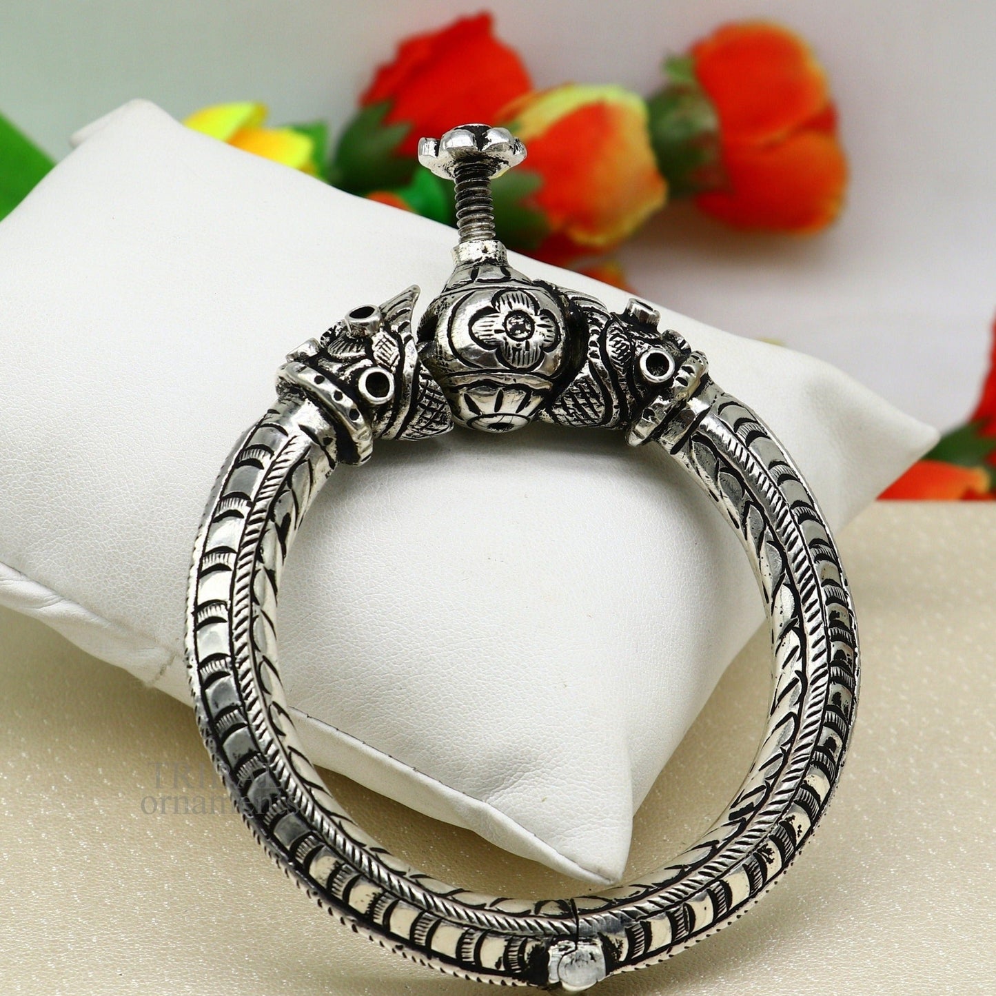 Vintage design handcrafted unique work 925 sterling silver bangle bracelet kada unique screw locking system best gifting jewelry nsk464 - TRIBAL ORNAMENTS