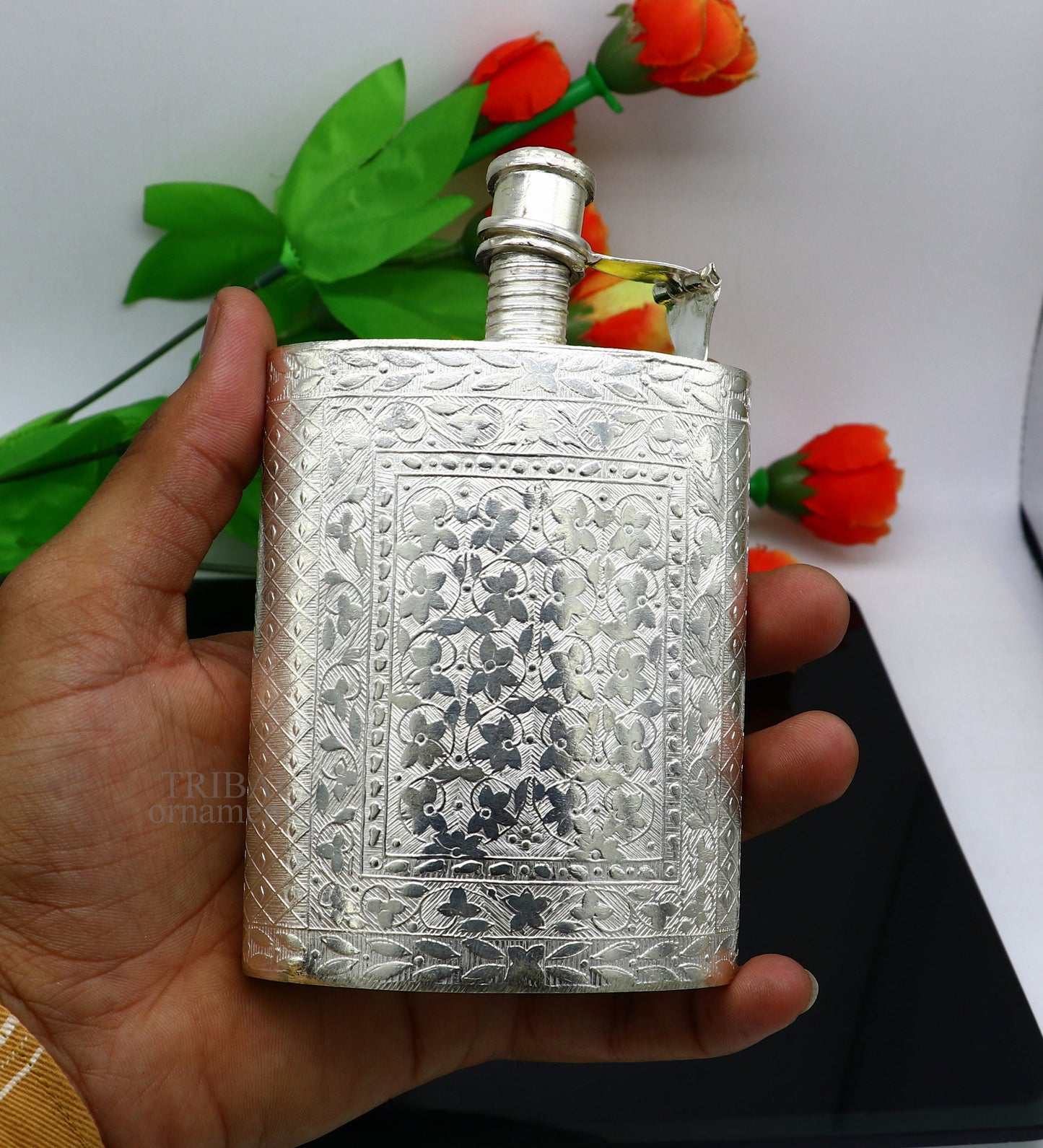 925 sterling silver customized design silver wine bottle, silver drink bottle, royal style silver article, gifting silver utensils sv260 - TRIBAL ORNAMENTS