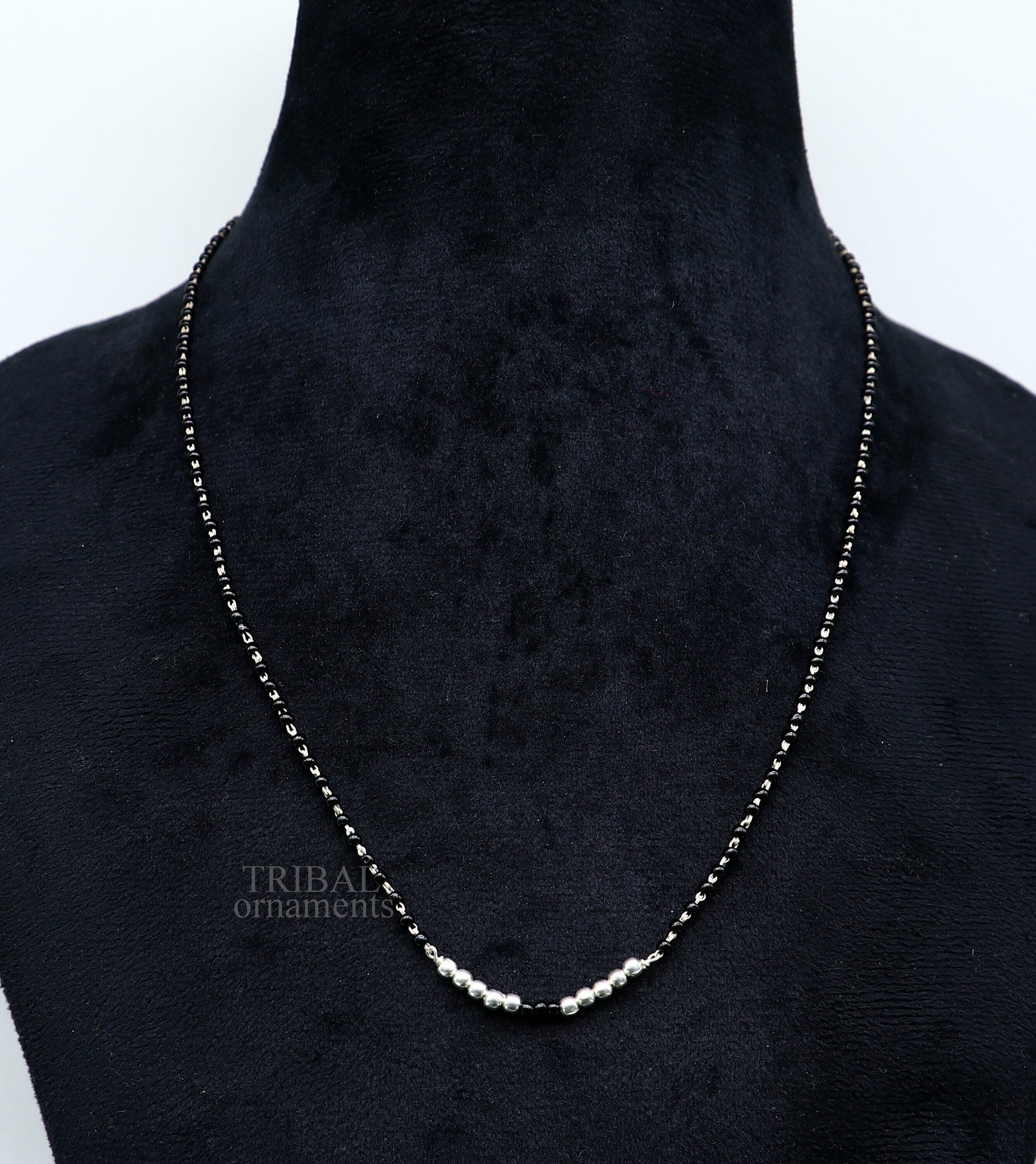 Silver black hot sale beads chain