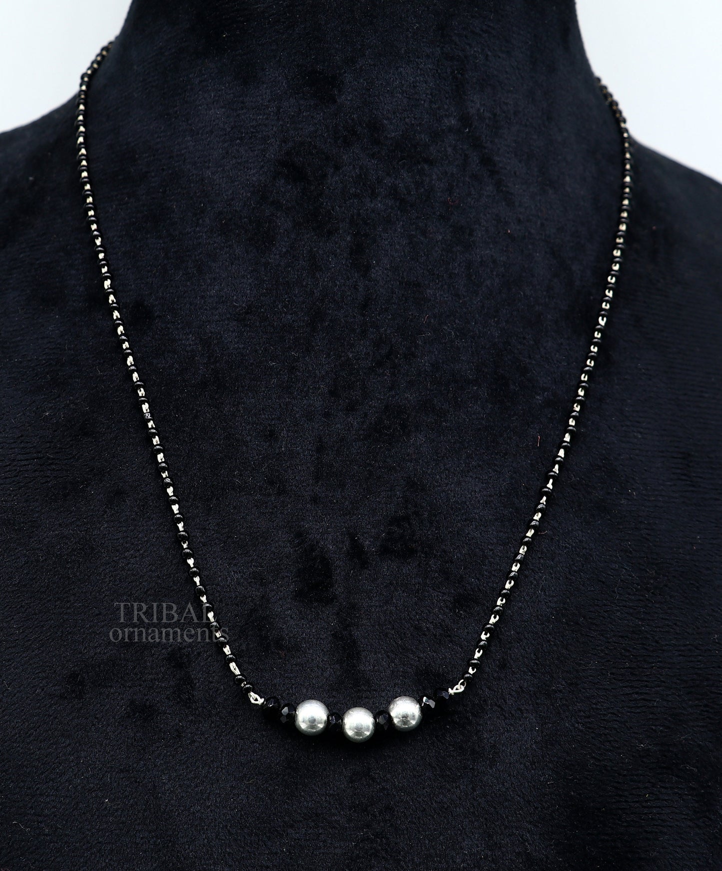 Elegant 925 sterling silver black beads chain necklace, gorgeous small silver bead design pendant, Mangalsutra chain beaded necklace set325 - TRIBAL ORNAMENTS