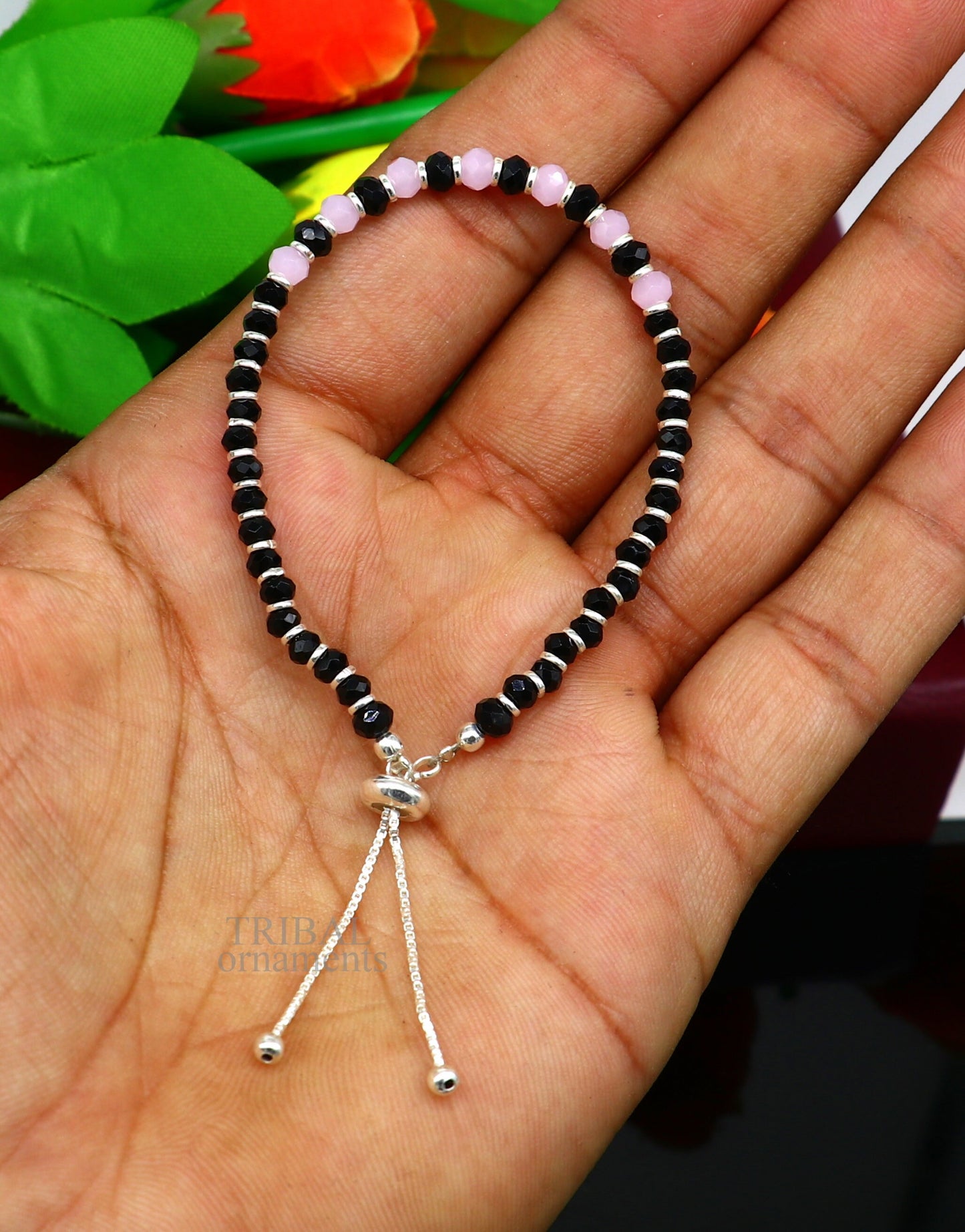 925 sterling silver handmade beaded bracelet, best girl's , toddlers, excellent adjustable girl's bracelet from india bbr32 - TRIBAL ORNAMENTS