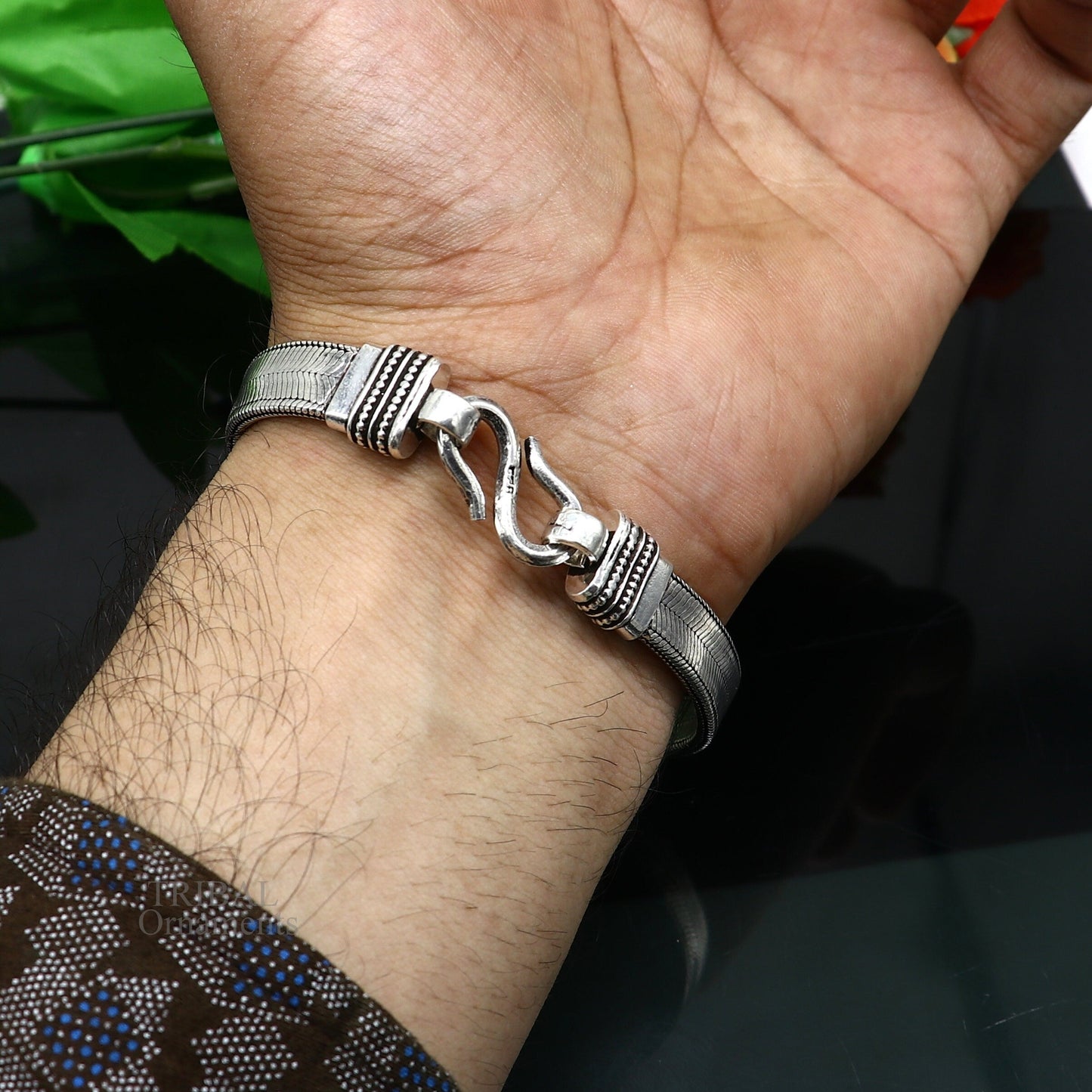 Vintage style solid 925 sterling silver handmade gorgeous wheat chain flexible bracelet belt unisex jewelry from Rajasthan India nsbr538 - TRIBAL ORNAMENTS