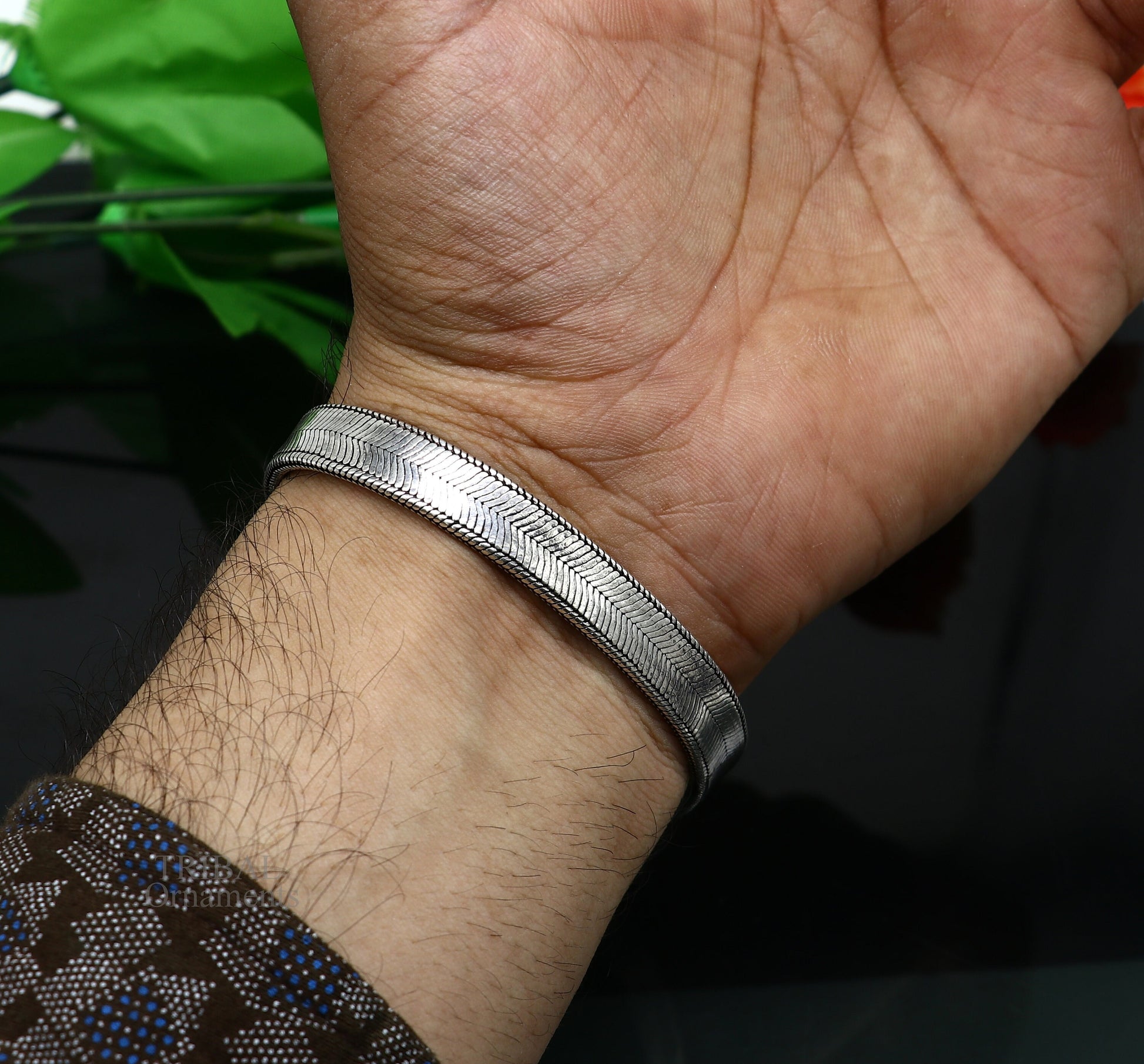 Vintage style solid 925 sterling silver handmade gorgeous wheat chain flexible bracelet belt unisex jewelry from Rajasthan India nsbr538 - TRIBAL ORNAMENTS