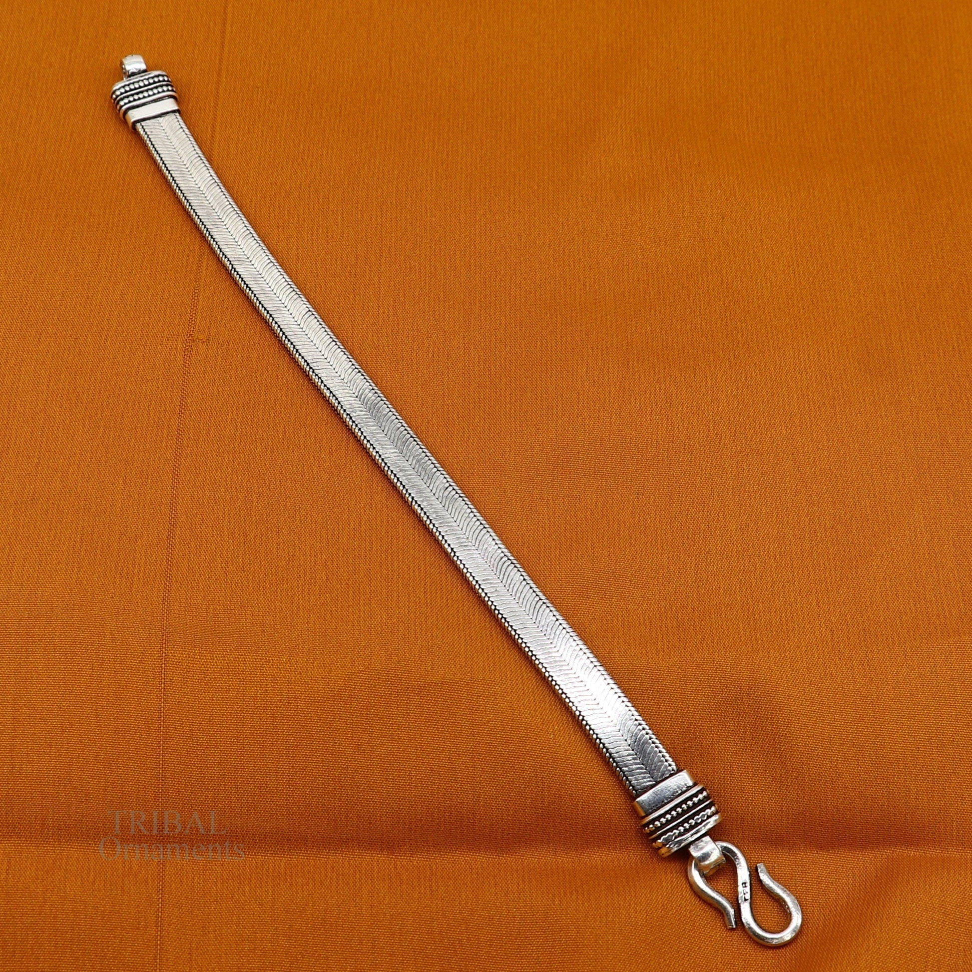 Vintage style solid 925 sterling silver handmade gorgeous wheat chain flexible bracelet belt unisex jewelry from Rajasthan India nsbr538 - TRIBAL ORNAMENTS