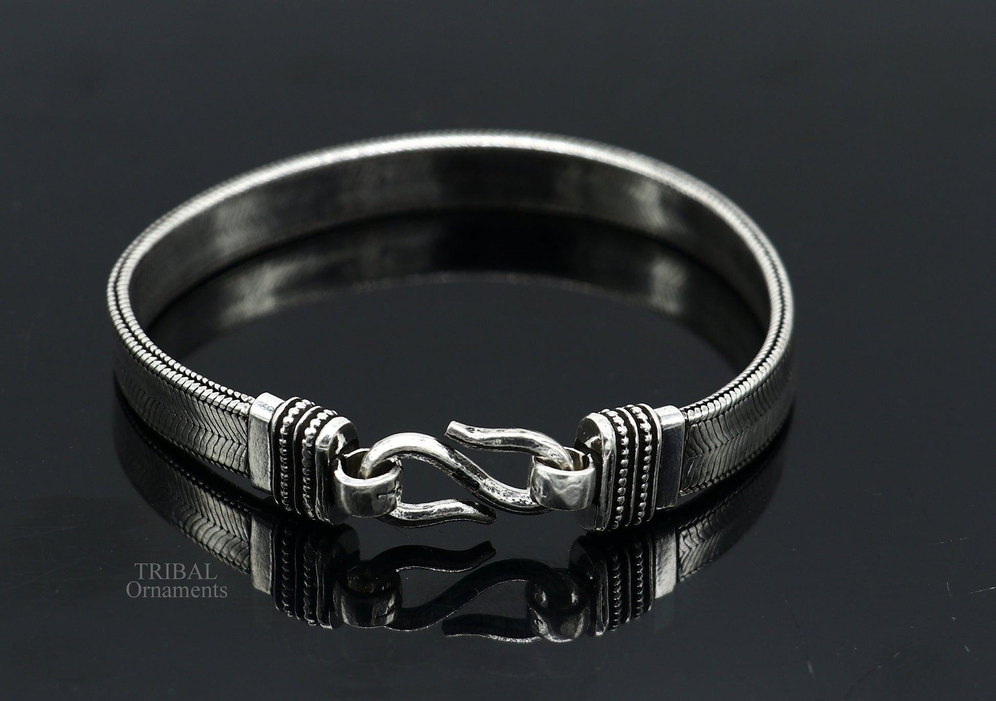 Vintage style solid 925 sterling silver handmade gorgeous wheat chain flexible bracelet belt unisex jewelry from Rajasthan India nsbr538 - TRIBAL ORNAMENTS