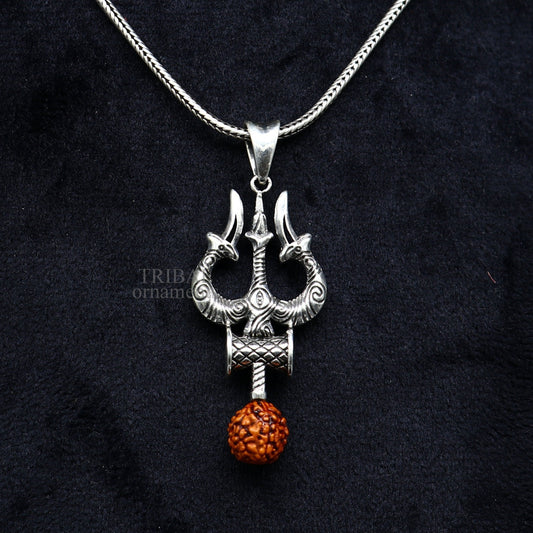 925 sterling silver Hindu idol Lord Shiva trident pendant, amazing vintage design gifting pendant customized god jewelry ssp1468 - TRIBAL ORNAMENTS