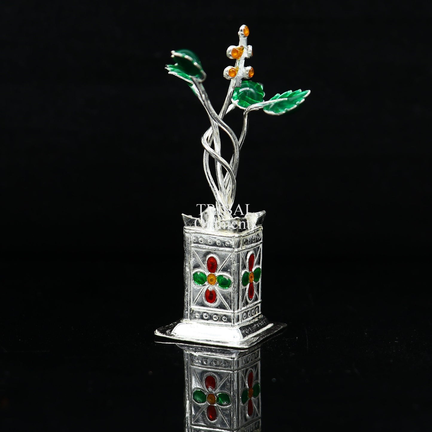 Holy Basil rosary 925 sterling silver handmade mini plant, tulsi plant for puja temple article, silver tulasi plant pooja article su711 - TRIBAL ORNAMENTS