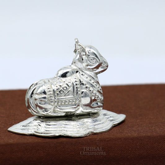 Divine Lord Shiva Vahan Nandi Maharaj sterling silver handmade small article for puja, best gift for lord Shiva, divine statue su714 - TRIBAL ORNAMENTS