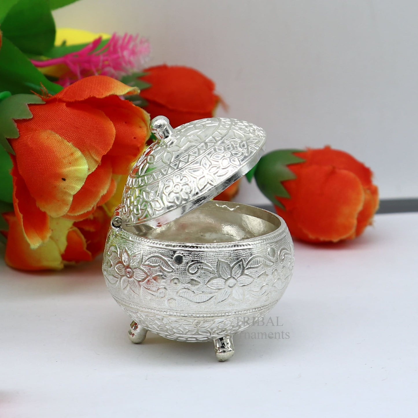 925 Sterling silver handmade fabulous trinket box, solid kumkum box, casket box, sindoor box, enamel work birds gifting box stb350 - TRIBAL ORNAMENTS