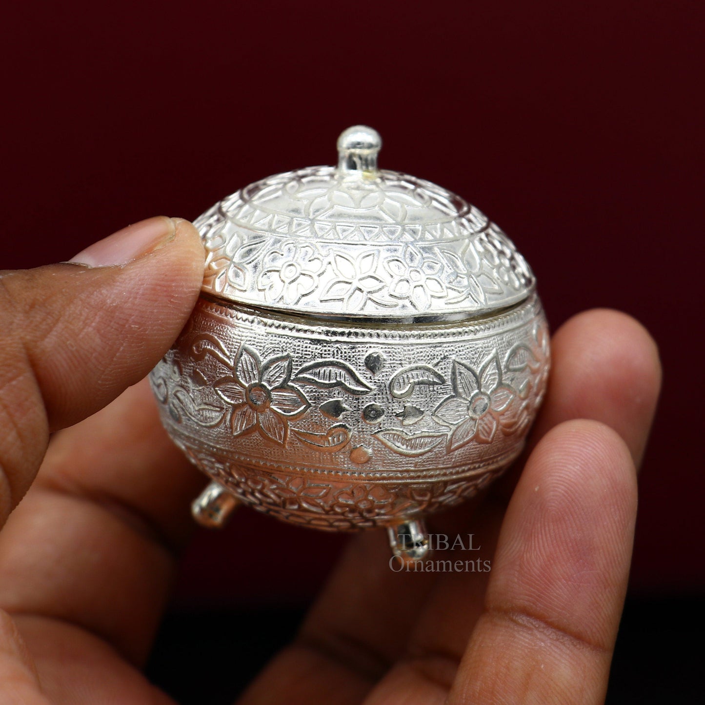 925 Sterling silver handmade fabulous trinket box, solid kumkum box, casket box, sindoor box, enamel work birds gifting box stb350 - TRIBAL ORNAMENTS
