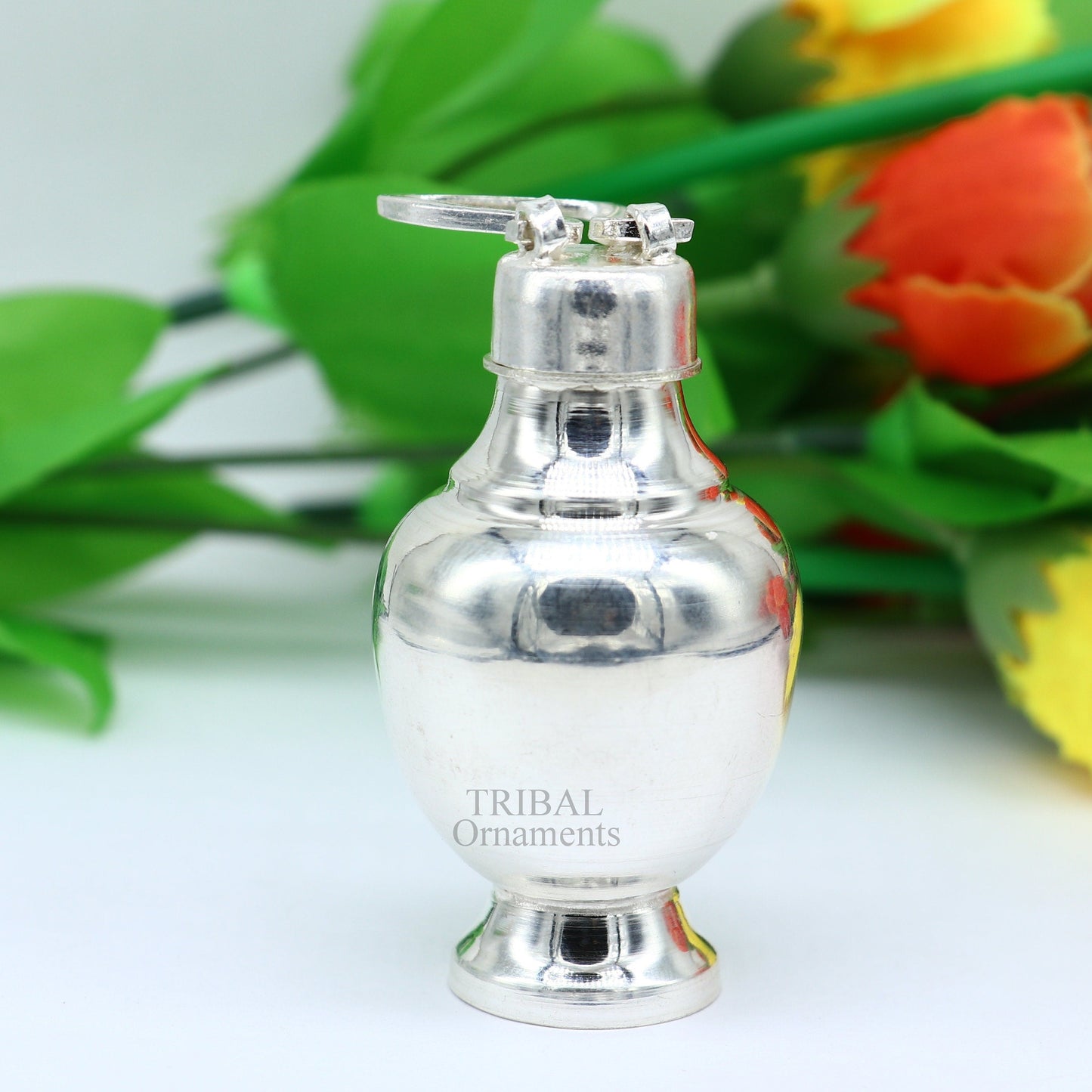 925 sterling silver handmade plain design holy divine Gangjali, Silver Gangajal pot, best silver water pot kalash puja utensils su715 - TRIBAL ORNAMENTS
