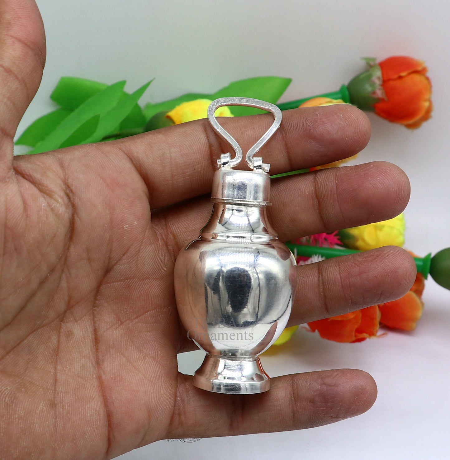 925 sterling silver handmade plain design holy divine Gangjali, Silver Gangajal pot, best silver water pot kalash puja utensils su715 - TRIBAL ORNAMENTS