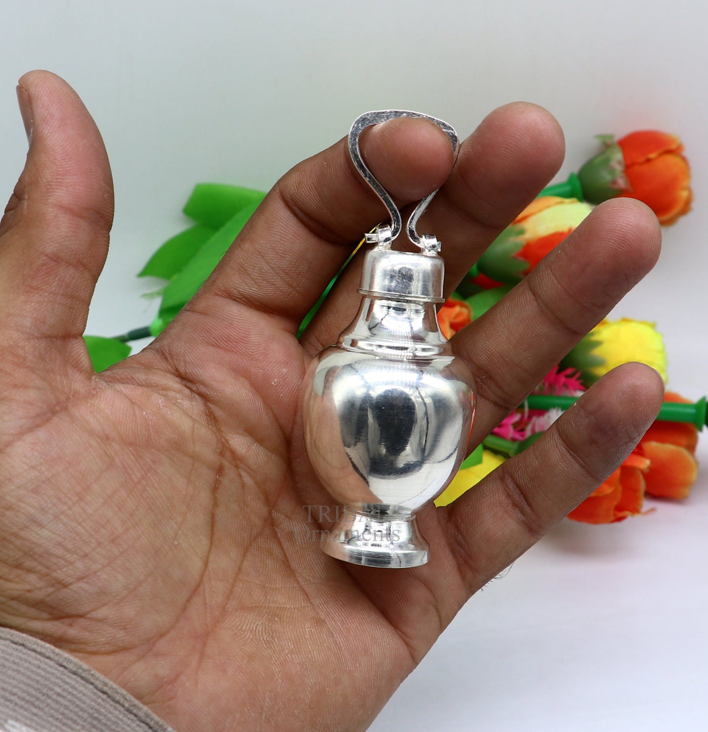 925 sterling silver handmade plain design holy divine Gangjali, Silver Gangajal pot, best silver water pot kalash puja utensils su715 - TRIBAL ORNAMENTS
