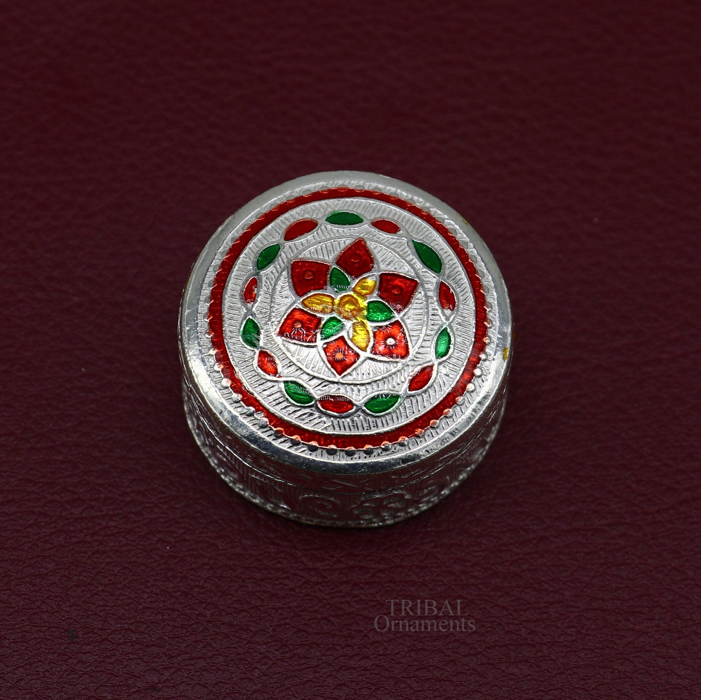 925 sterling silver trinket box, kumkum box/ casket box bridal gifts enamel jewelry box collection, container box, jewelry box art stb355 - TRIBAL ORNAMENTS