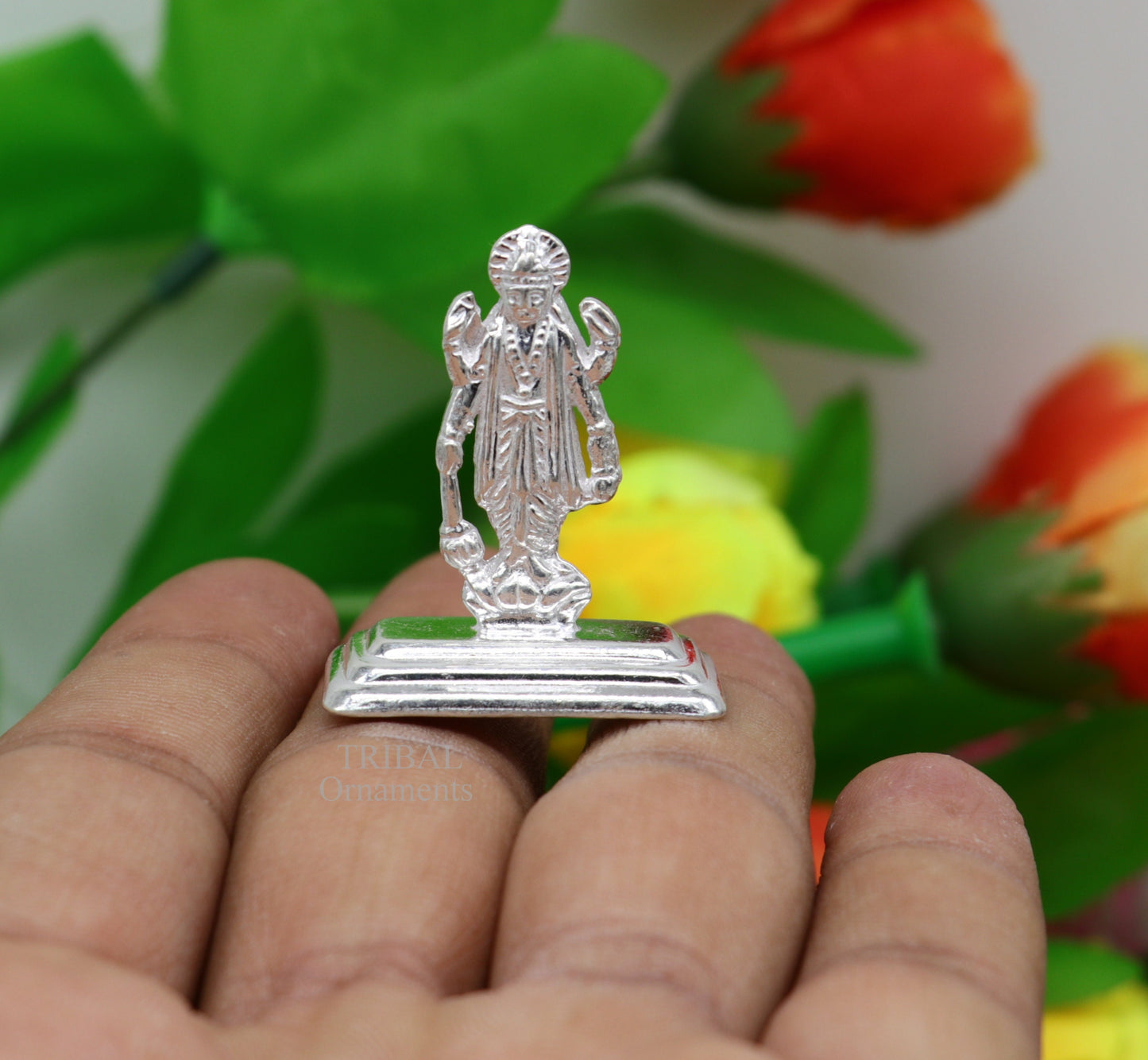 Divine sterling silver handmade Lord Vishnu Standing statue or Narayana figurine Murti , amazing Stunning puja worshipping figurine art492 - TRIBAL ORNAMENTS