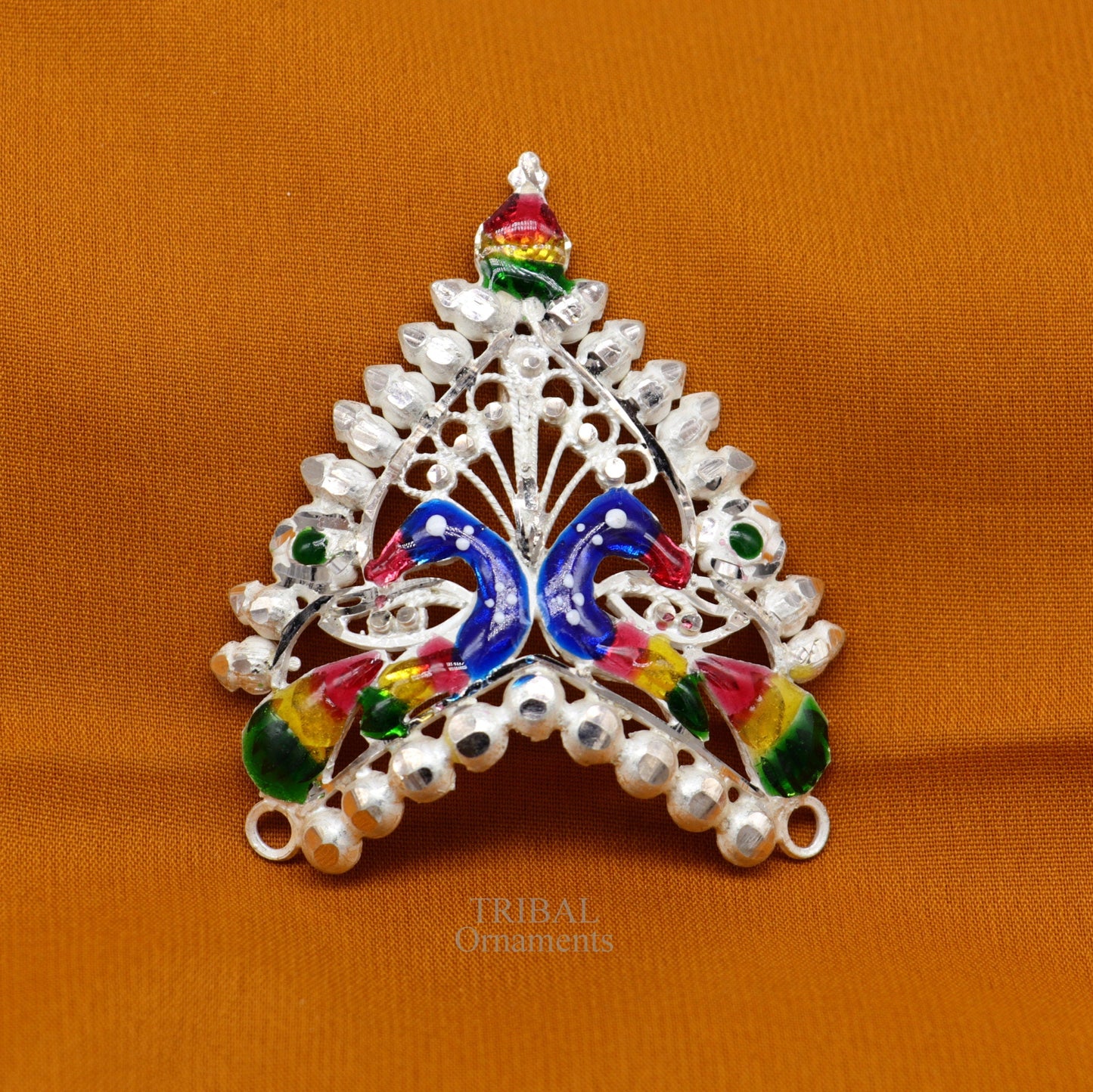 Baby krishna crown or mukut fabulous enamel peacock design 925 silver handmade idol krishna mukut gifting crawling krishna jewelry su721 - TRIBAL ORNAMENTS