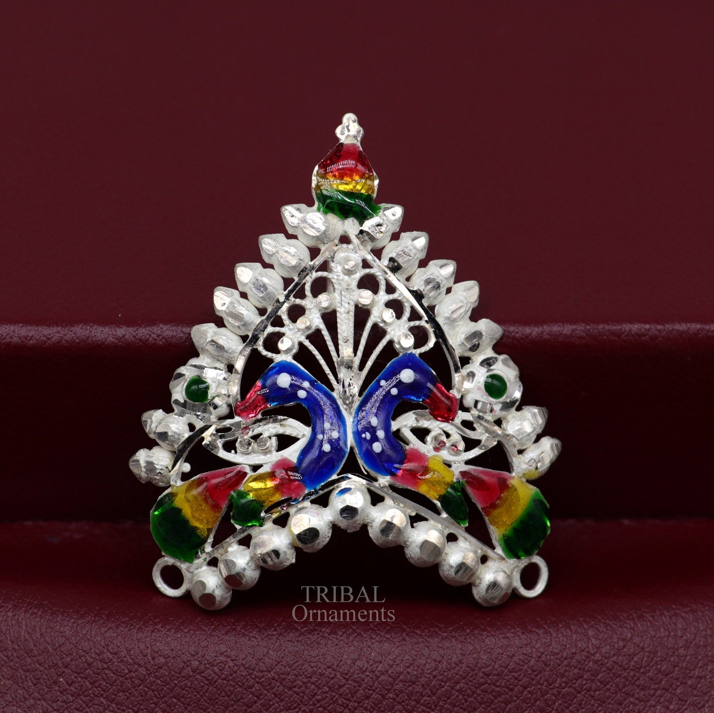 Baby krishna crown or mukut fabulous enamel peacock design 925 silver handmade idol krishna mukut gifting crawling krishna jewelry su721 - TRIBAL ORNAMENTS