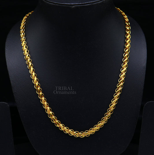 22k yellow gold handmade fabulous lotus chain necklace 18"- 24" customized hallmarked chain men's gifting jewelry wedding anniversary ch548 - TRIBAL ORNAMENTS