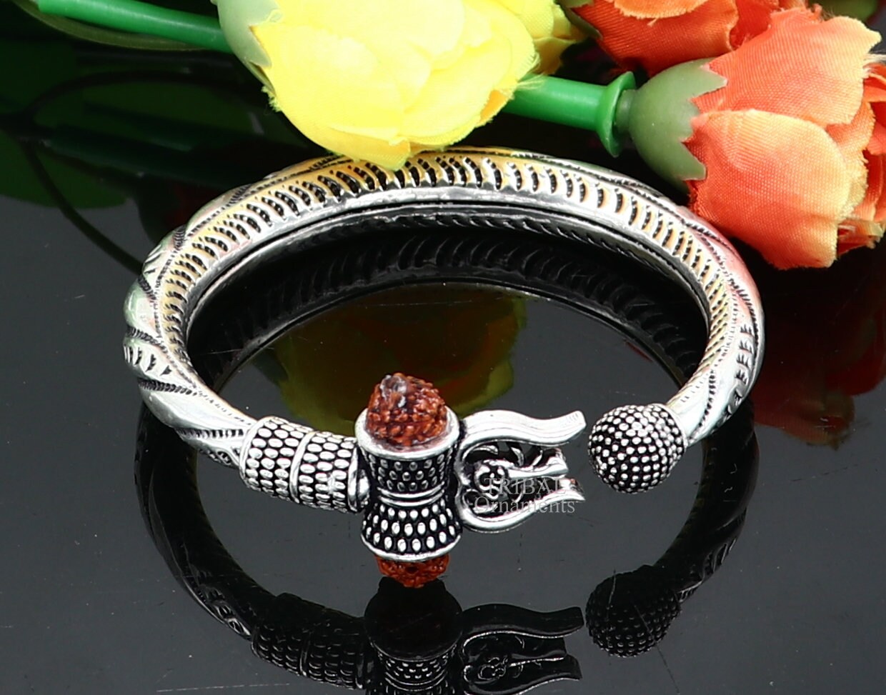 925 sterling silver handmade lord shiva Babubali kada bangle bracelet, best Shiva trident Trishul kada, men's gifting jewelry RNSK474 - TRIBAL ORNAMENTS