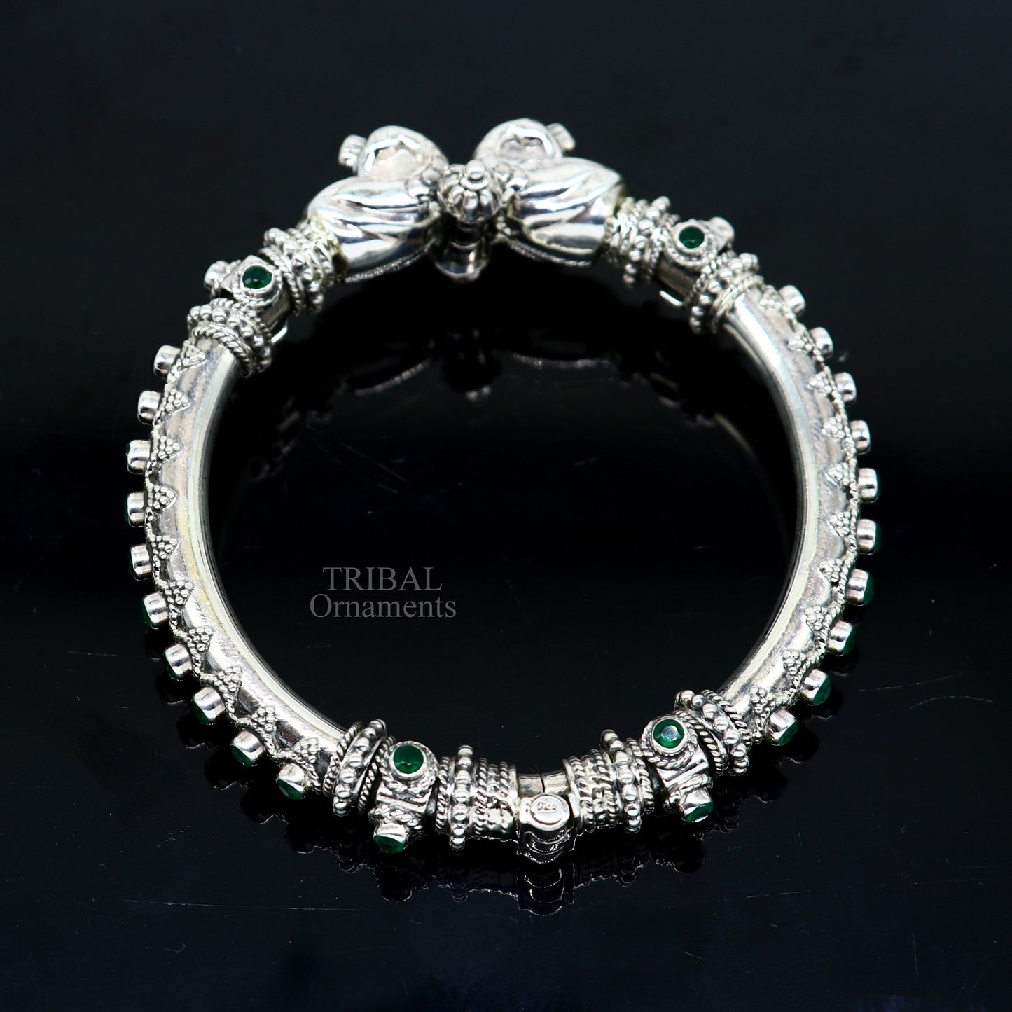 925 Sterling silver handmade vintage peacock design cubic zircon stone tribal ethnic belly dance bangle bracelet gifting kada Rnsk482 - TRIBAL ORNAMENTS
