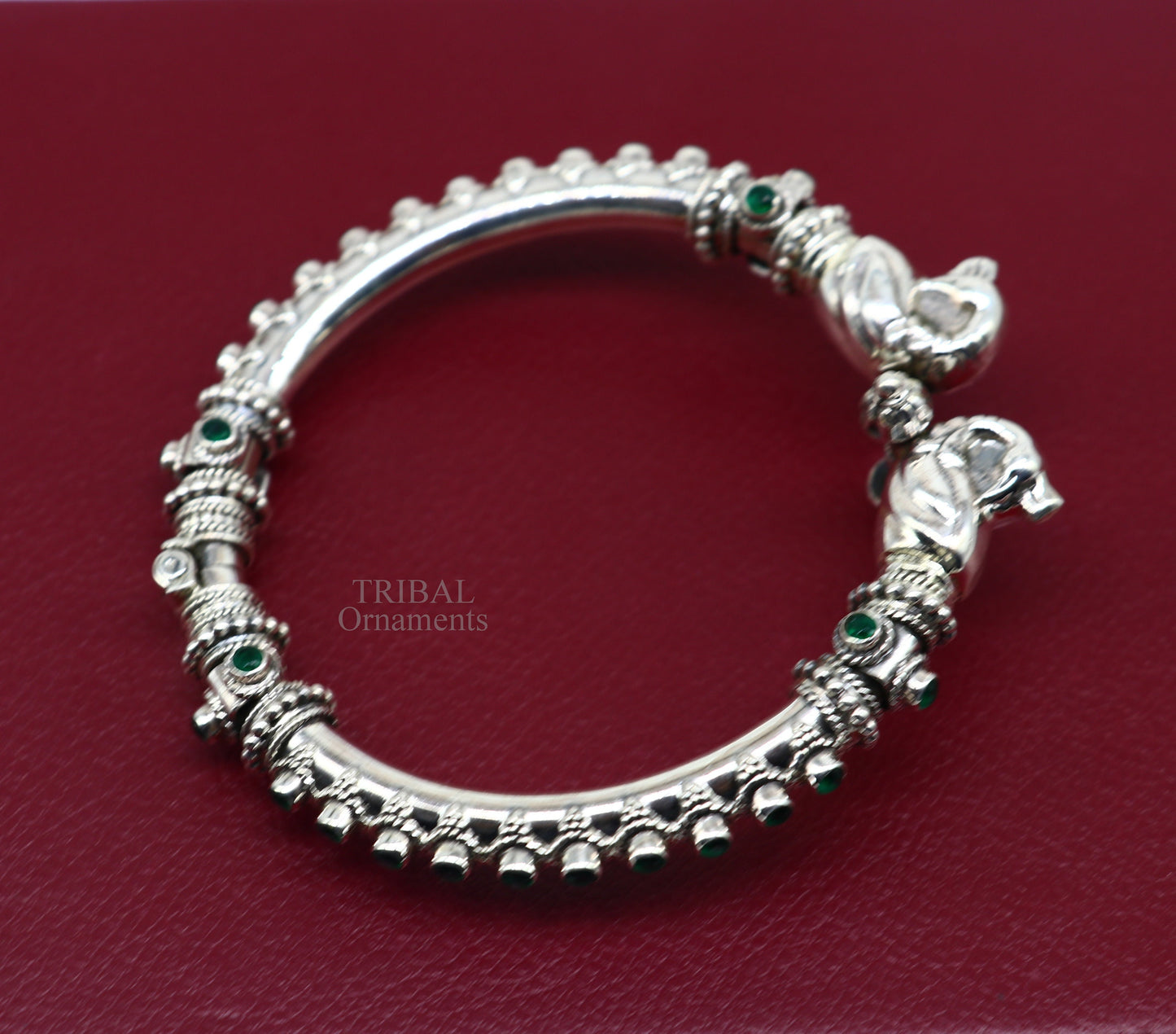 925 Sterling silver handmade vintage peacock design cubic zircon stone tribal ethnic belly dance bangle bracelet gifting kada Rnsk482 - TRIBAL ORNAMENTS