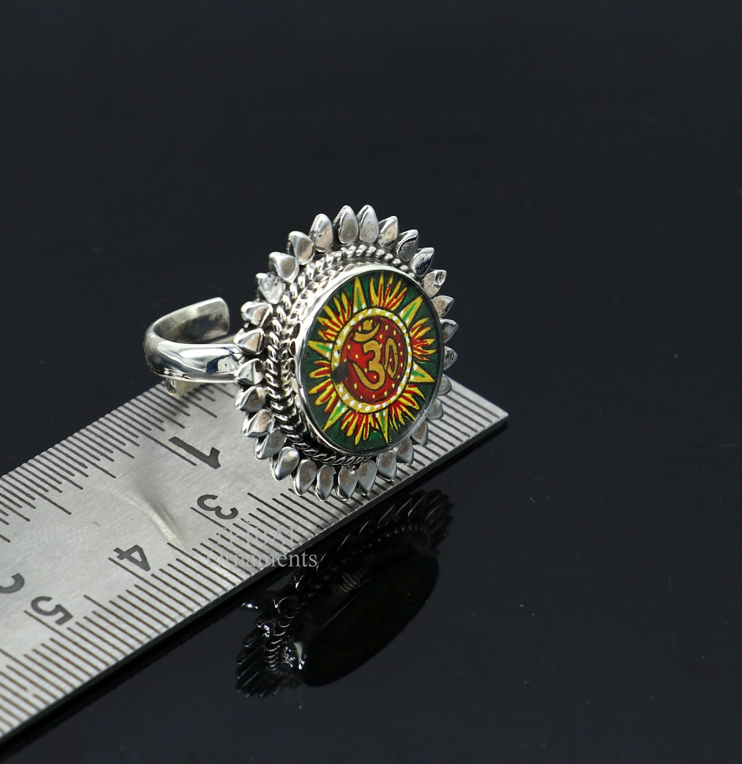 925 sterling silver band fabulous Idol Aum or OM miniature art painting ring Stylish ethnic party functional jewelry RRing510 - TRIBAL ORNAMENTS