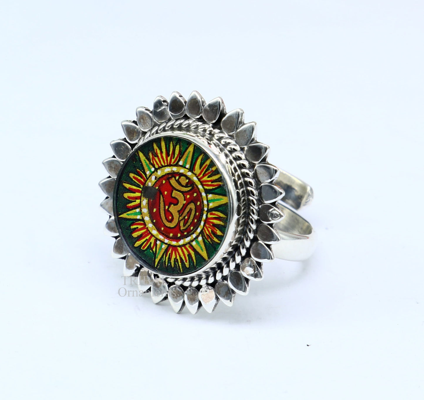 925 sterling silver band fabulous Idol Aum or OM miniature art painting ring Stylish ethnic party functional jewelry RRing510 - TRIBAL ORNAMENTS
