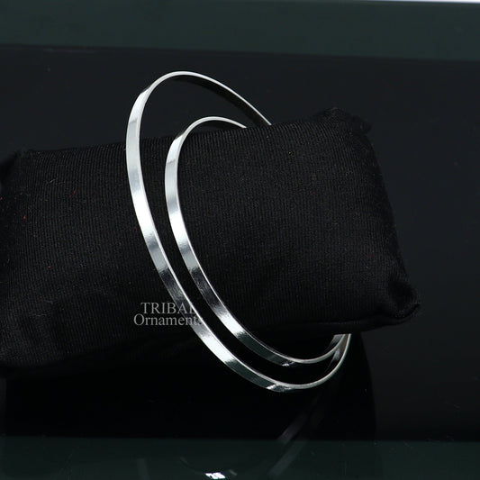 925 sterling silver handmade double layer plain design bangle bracelet cuff kada jewelry, tribal belly dance jewelry from india hnssk734 - TRIBAL ORNAMENTS