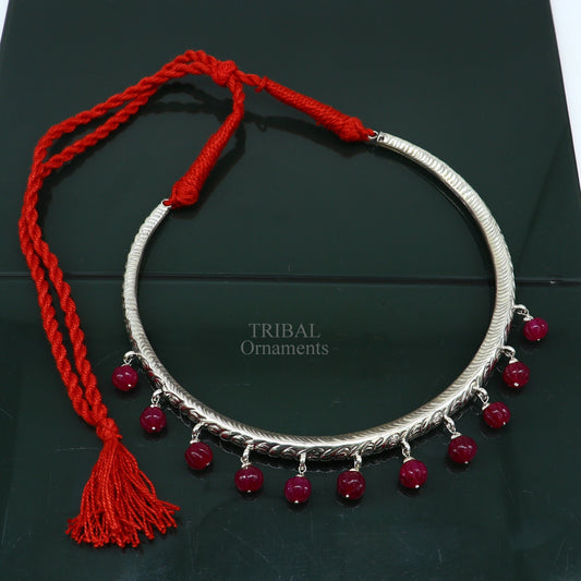 Ethnic necklace choker 92.5 sterling silver chitai/kandrai work vintage design choker tribal ethnic belly dance Banjara jewelry set331 - TRIBAL ORNAMENTS