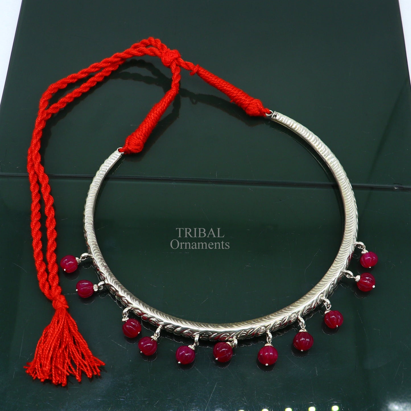 Ethnic necklace choker 92.5 sterling silver chitai/kandrai work vintage design choker tribal ethnic belly dance Banjara jewelry set331 - TRIBAL ORNAMENTS