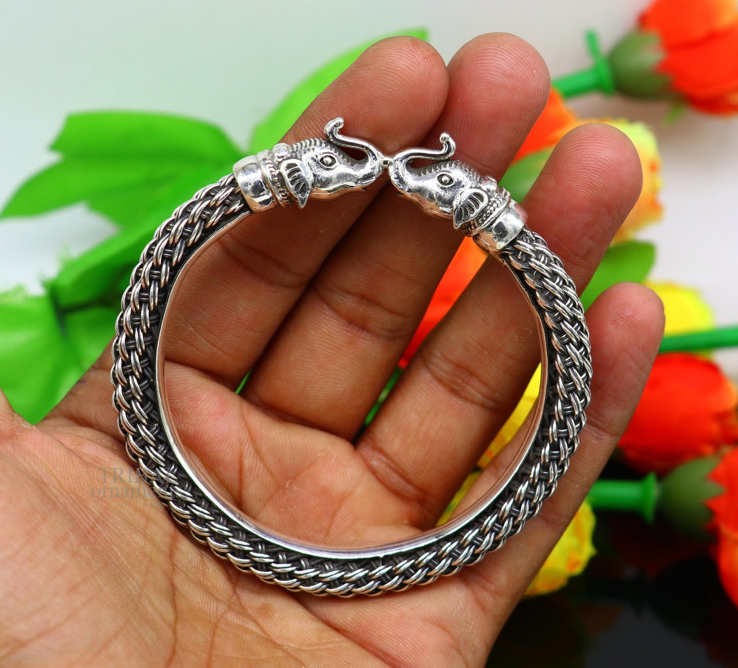 Vintage antique design handcrafted Vintage work 925 sterling silver elephant face bangle bracelet tribal jewelry best gifting Rnssk774 - TRIBAL ORNAMENTS