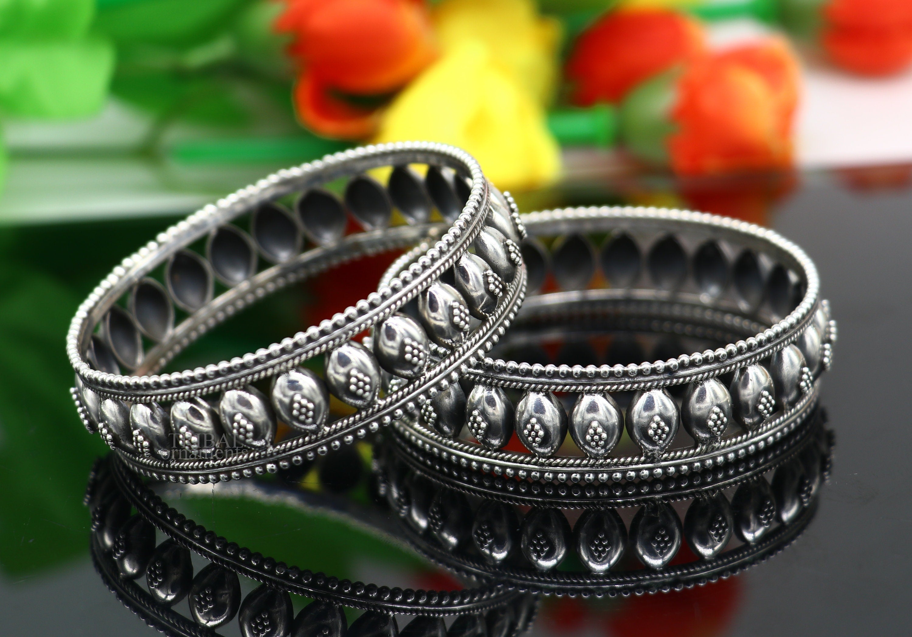 Floral style 925 sterling silver amazing customized bangle bracelet kada , best brides gifting ethnic stylish tribal jewelry ba118 Single bangle