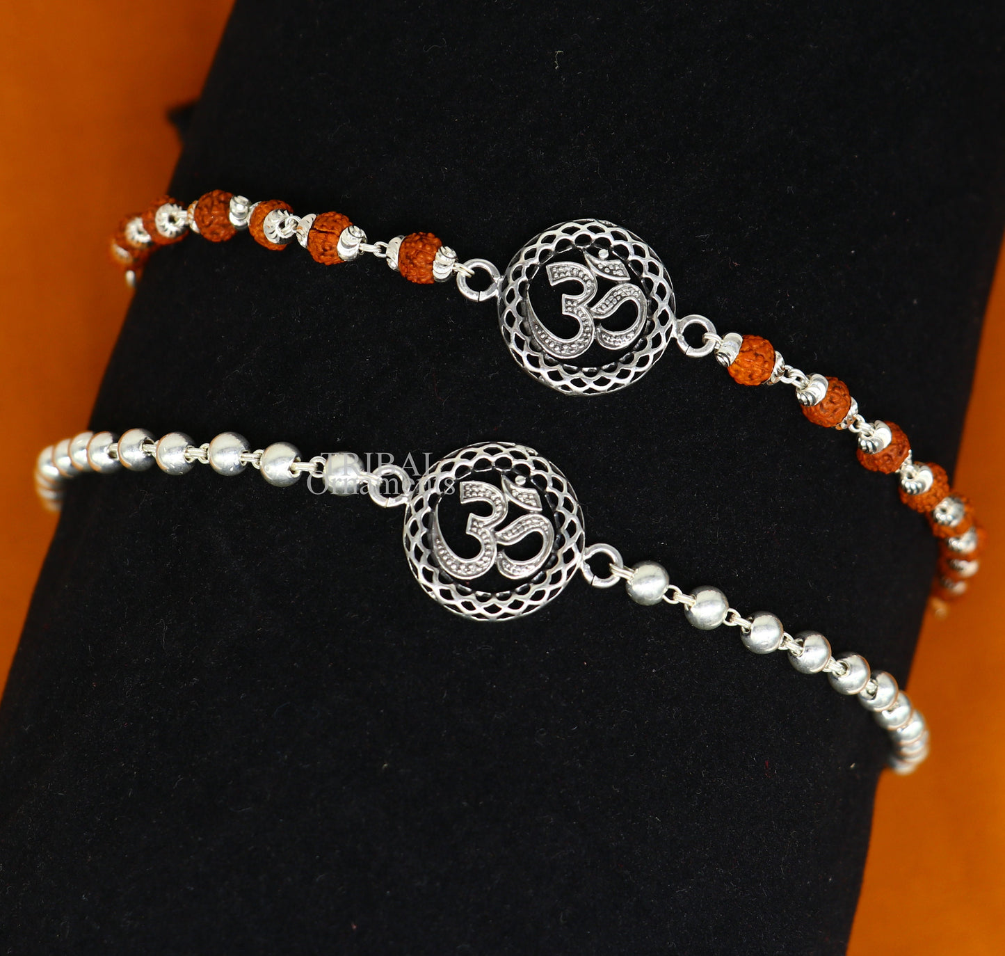 Divine Aum or OM rakhi 925 Sterling silver Rakhi bracelet Rrudrakha and silver beads best gift for your brother's for special gifting rk201 - TRIBAL ORNAMENTS