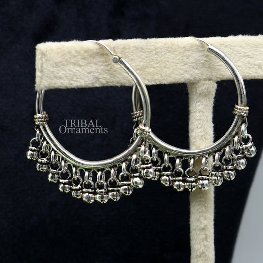 925 sterling silver handmade hoop earring,fabulous bali,hanging bells, dangling bells, hoop gifting gorgeous tribal jewelry s374 - TRIBAL ORNAMENTS