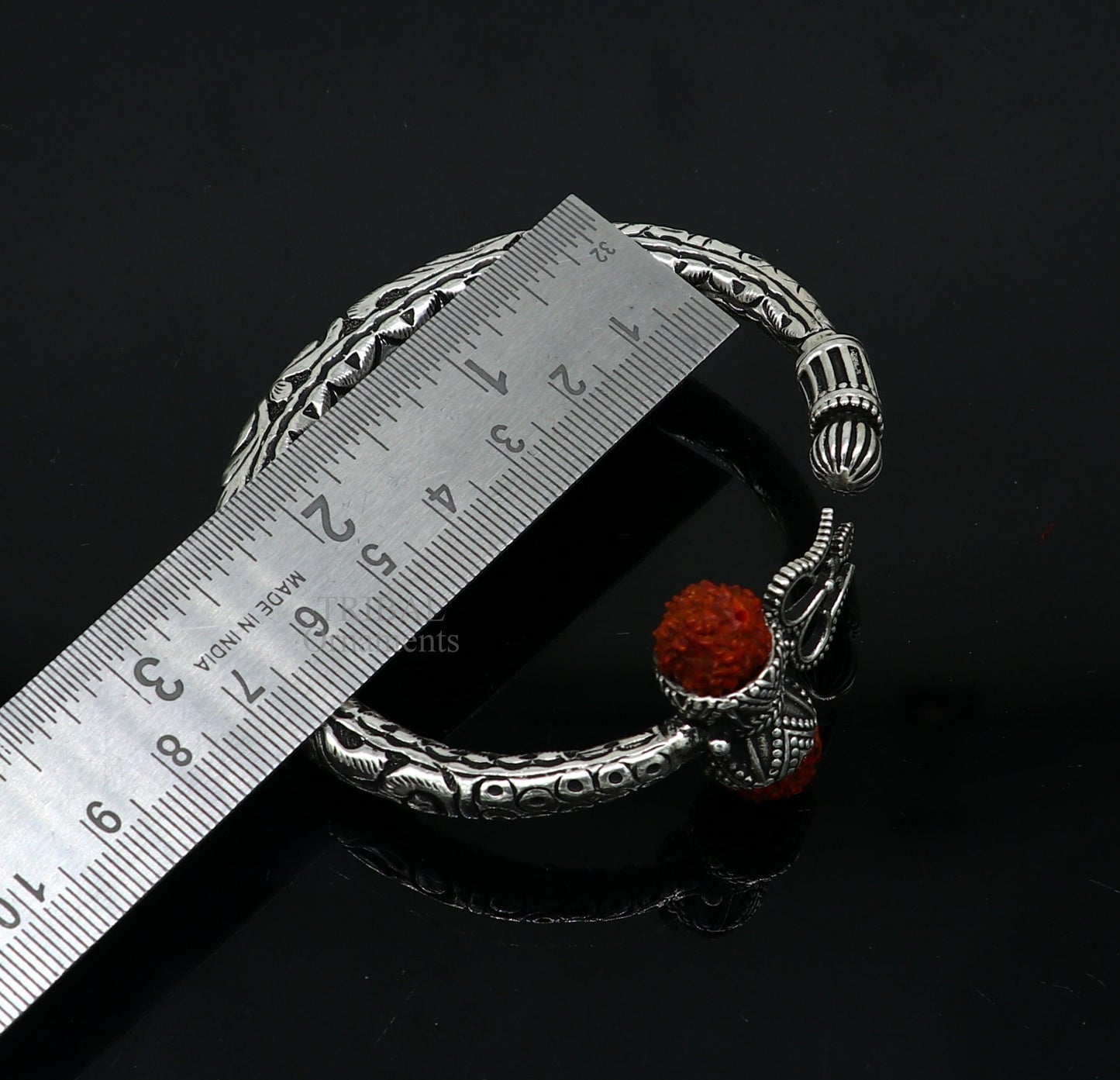 925 Sterling silver handmade chitai work Lord Shiva trident trishul kada bangle bracelet with natural Rudraksha customized kada nssk757 - TRIBAL ORNAMENTS