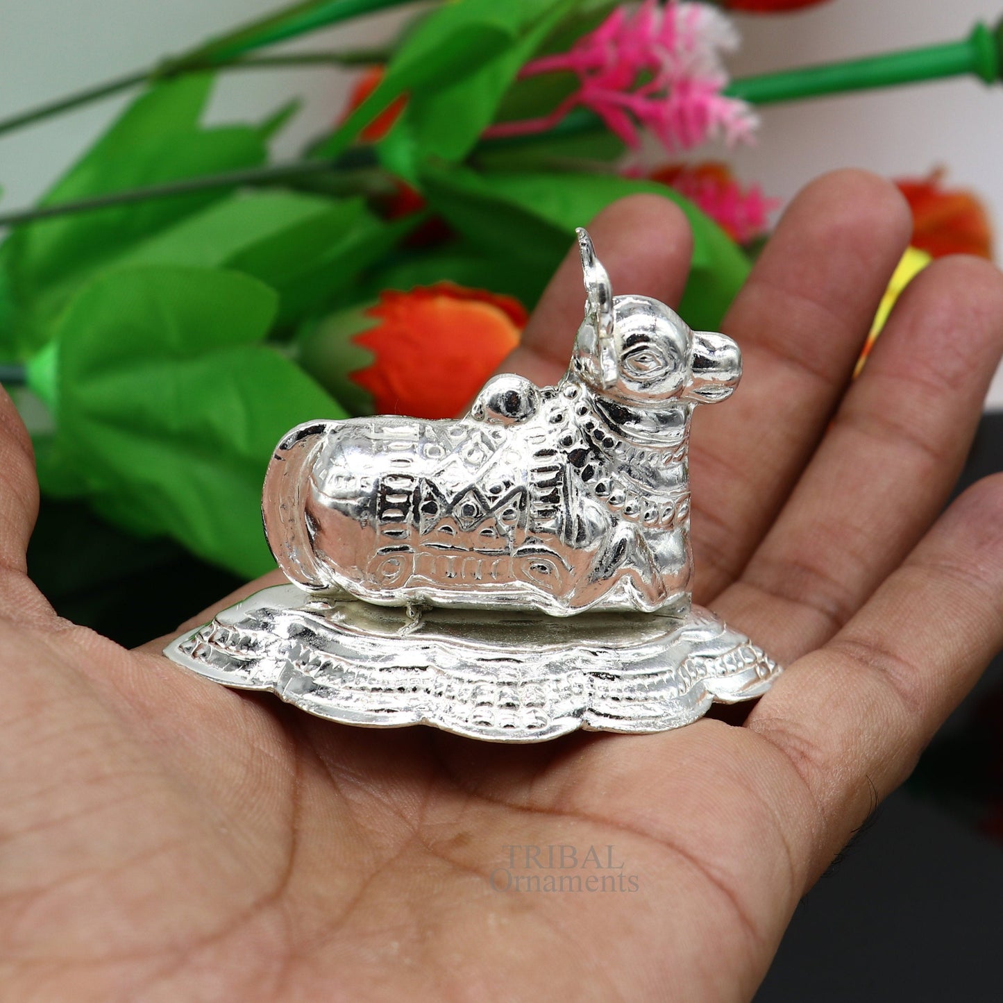 Lord Shiva Vahan Nandi Maharaj sterling silver handmade small article for puja, best gift for lord Shiva, divine statue su712 - TRIBAL ORNAMENTS
